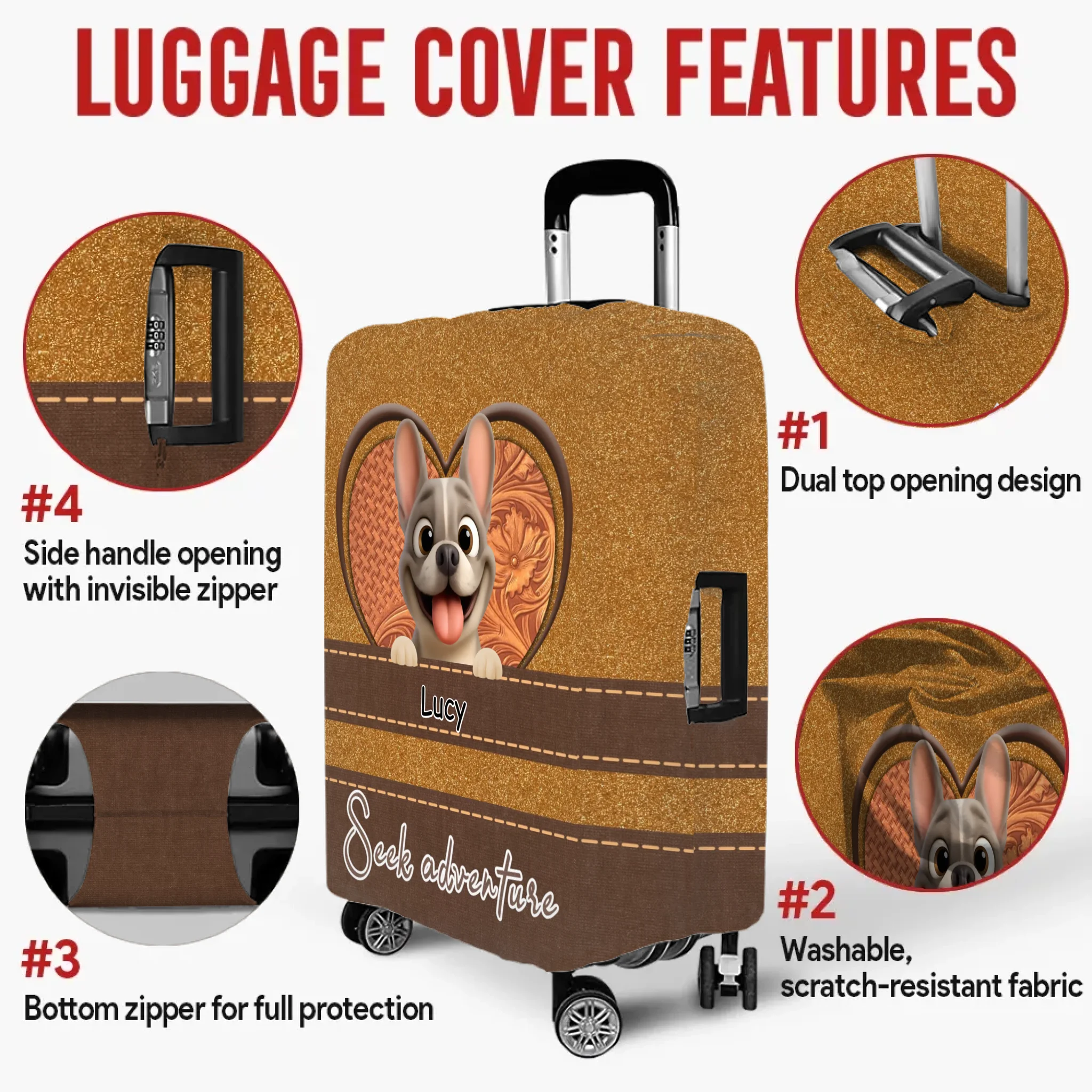 Personalized French Bulldog Luggage Cover – Seek Adventure With Custom Names