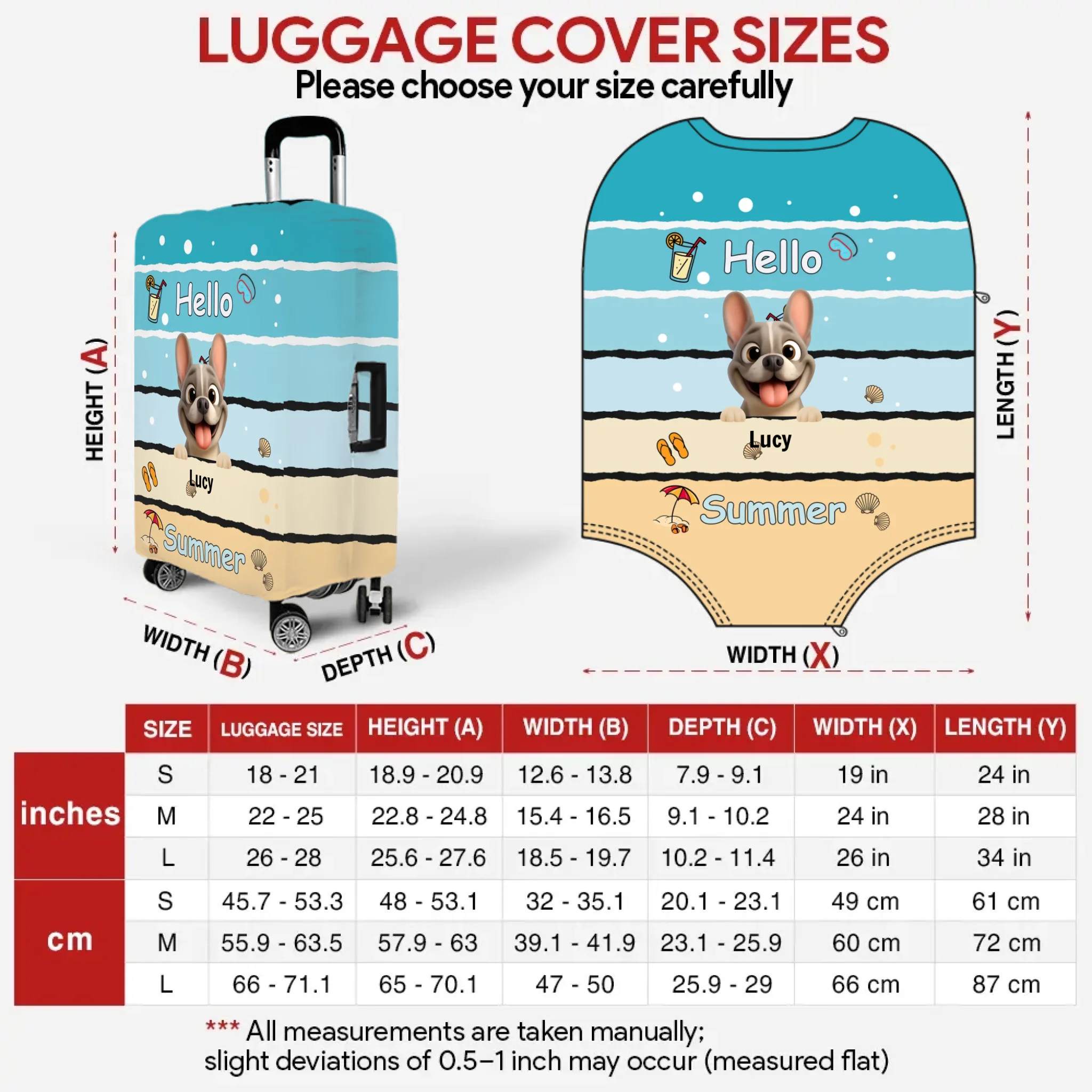 Personalized Frenchie Luggage Cover – Hello Summer Dog Name Suitcase Protector