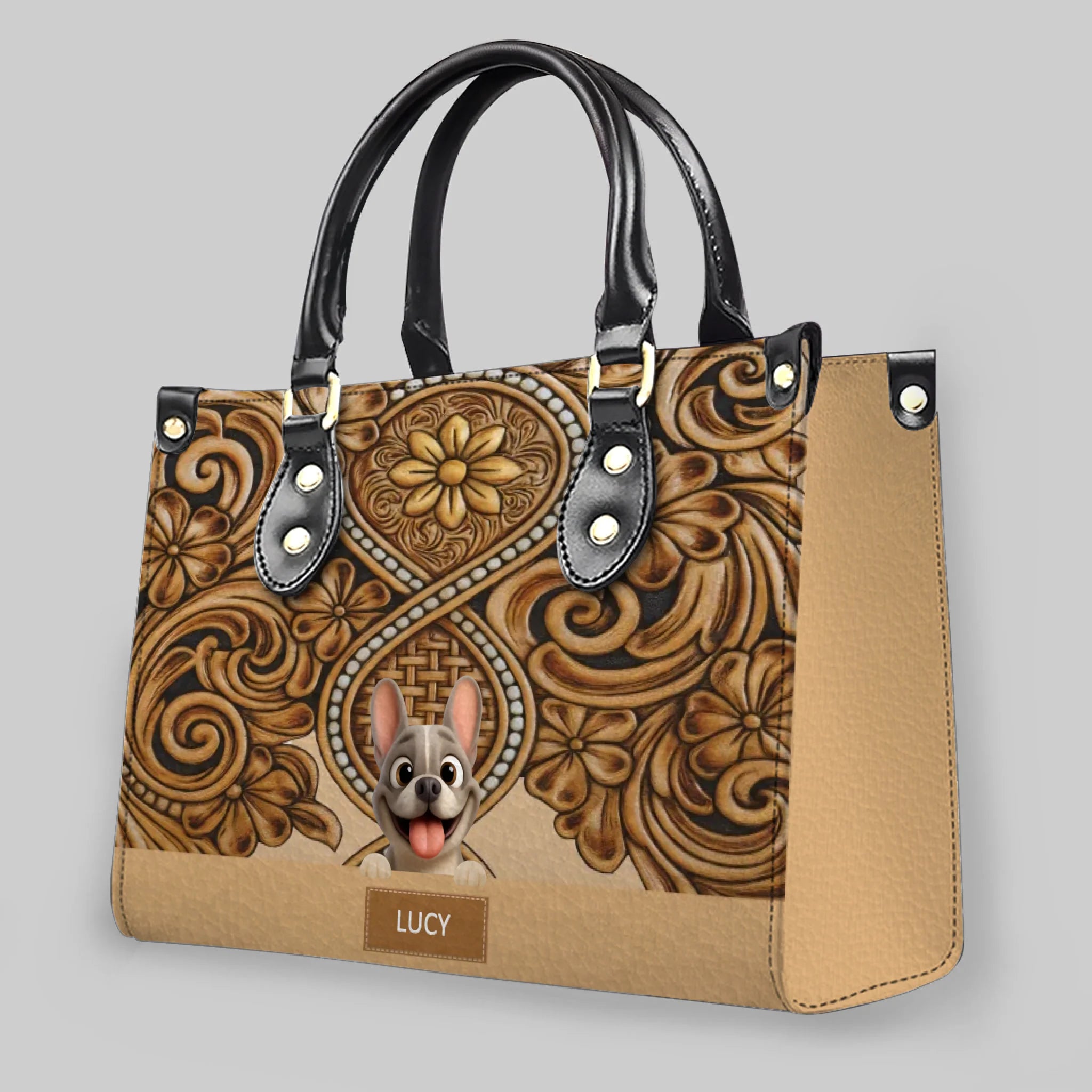 Personalized French Bulldog Handbag – Tooled Leather For Dog Lovers Gifts