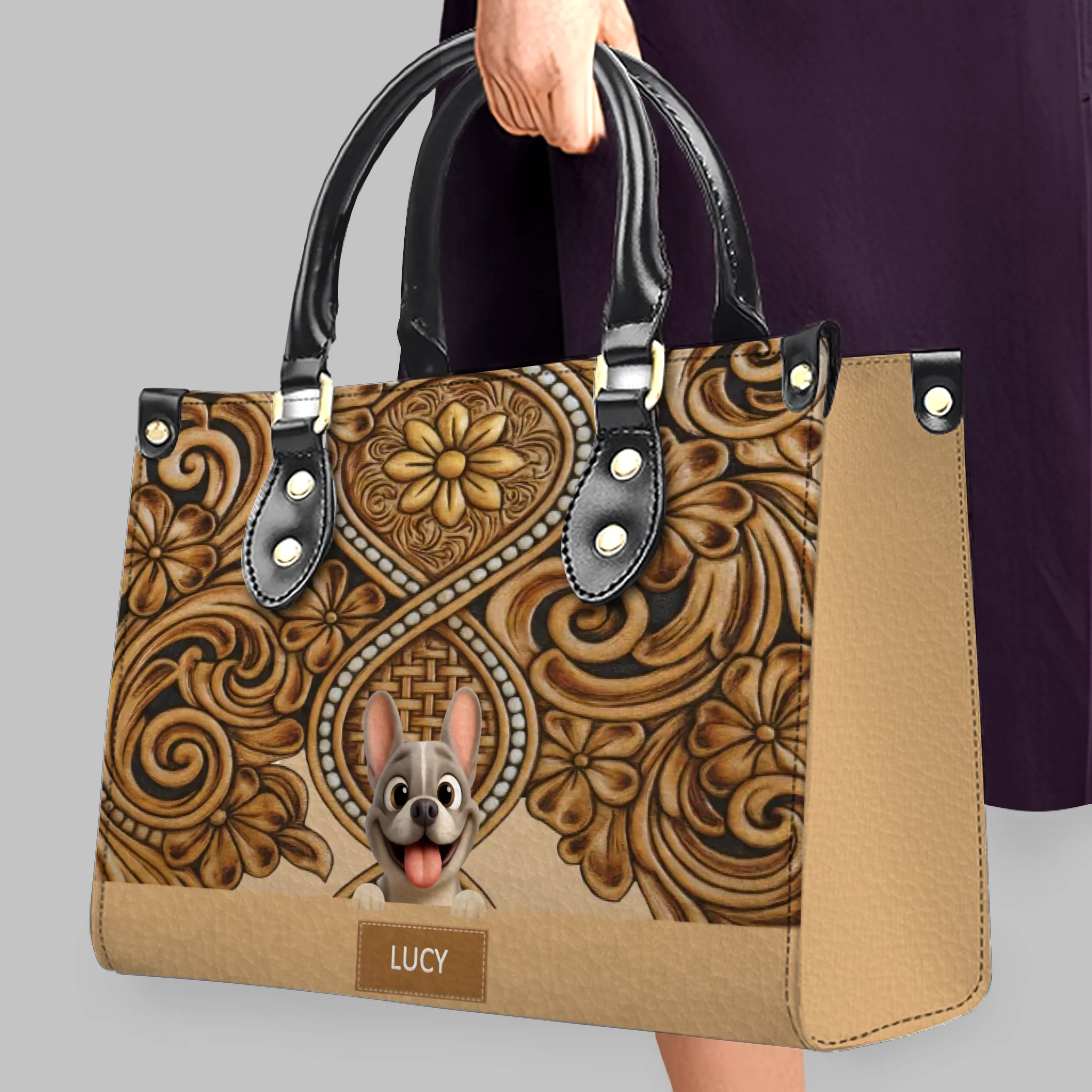 Personalized French Bulldog Handbag – Tooled Leather For Dog Lovers Gifts