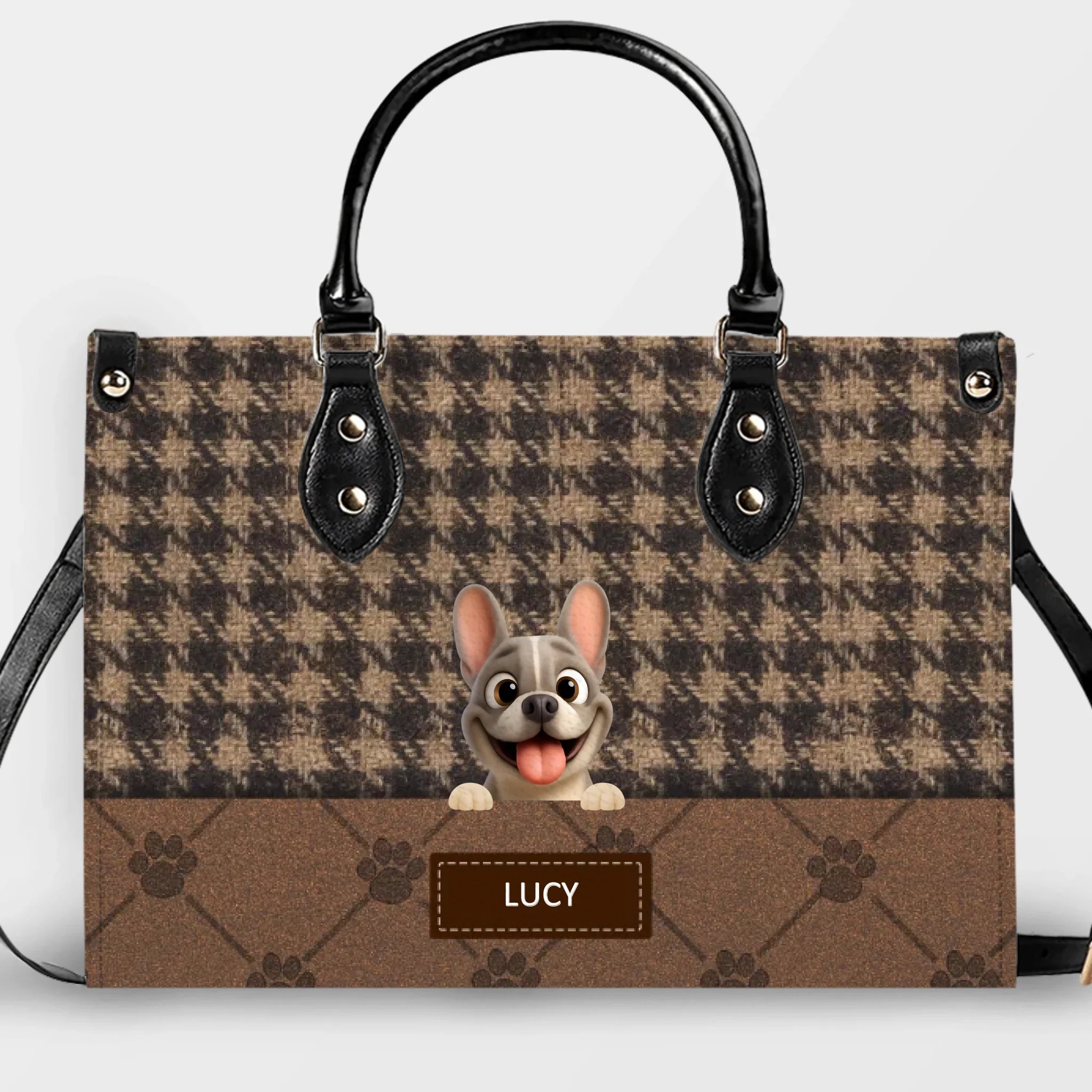 Customized Frenchie Handbag – Vintage Autumn Brown Custom Name
