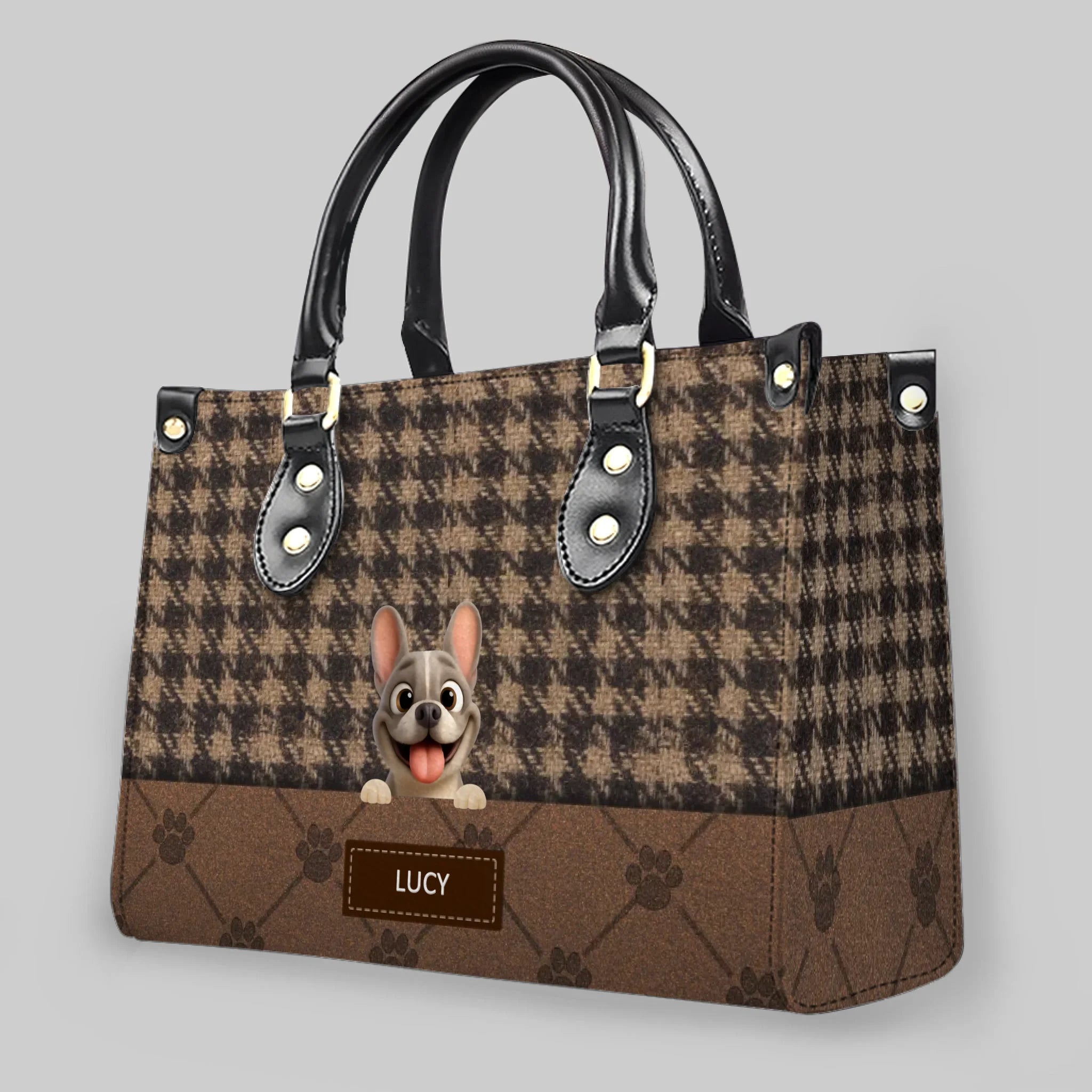 Customized Frenchie Handbag – Vintage Autumn Brown Custom Name
