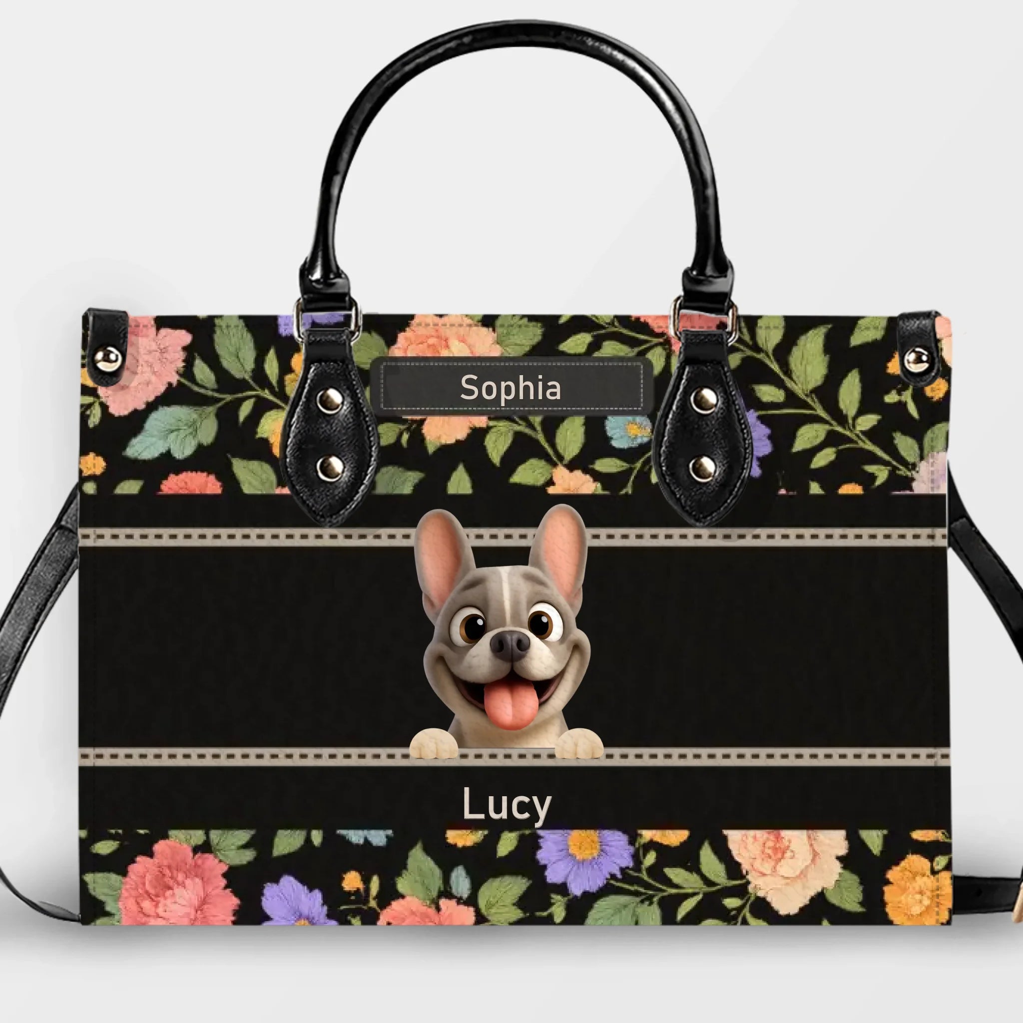 Bespoke French Bulldog Handbag – Elegant Flower Pattern Gift Dog Mom