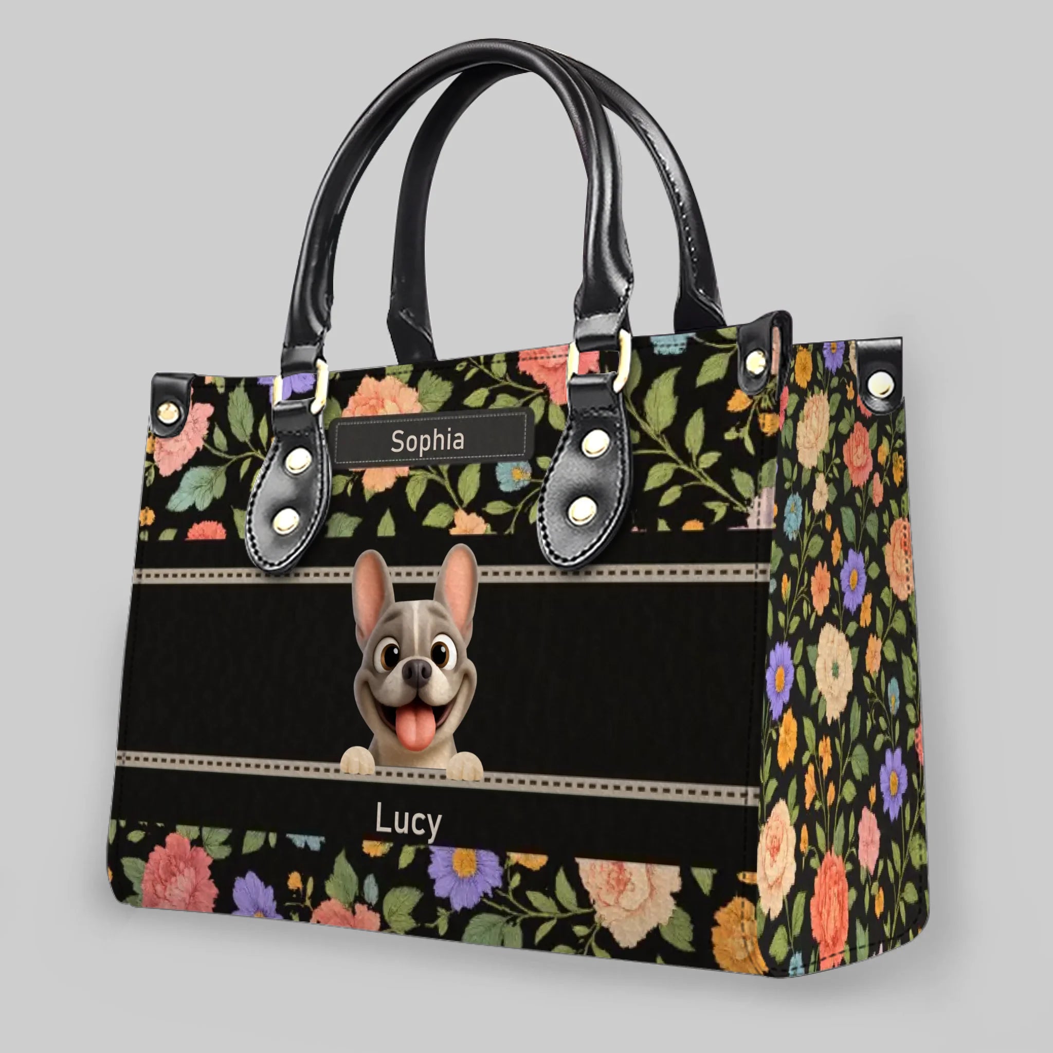 Bespoke French Bulldog Handbag – Elegant Flower Pattern Gift Dog Mom