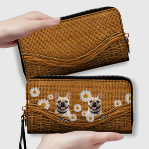 Custom French Bulldog Lovers Wallet– Rustic Daisy Basket For Dog Lovers