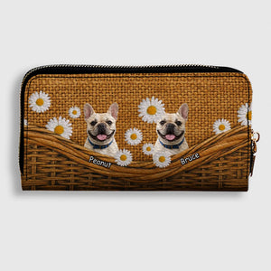 Custom French Bulldog Lovers Wallet– Rustic Daisy Basket For Dog Lovers