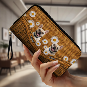 Custom French Bulldog Lovers Wallet– Rustic Daisy Basket For Dog Lovers