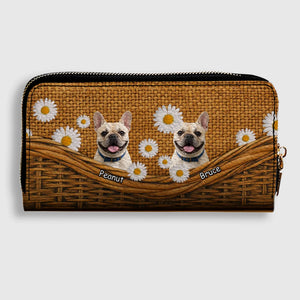 Custom French Bulldog Lovers Wallet– Rustic Daisy Basket For Dog Lovers