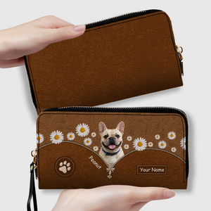 Personalized French Bulldog Wallet – Custom Name Daisy Floral Peek Clutch Purse