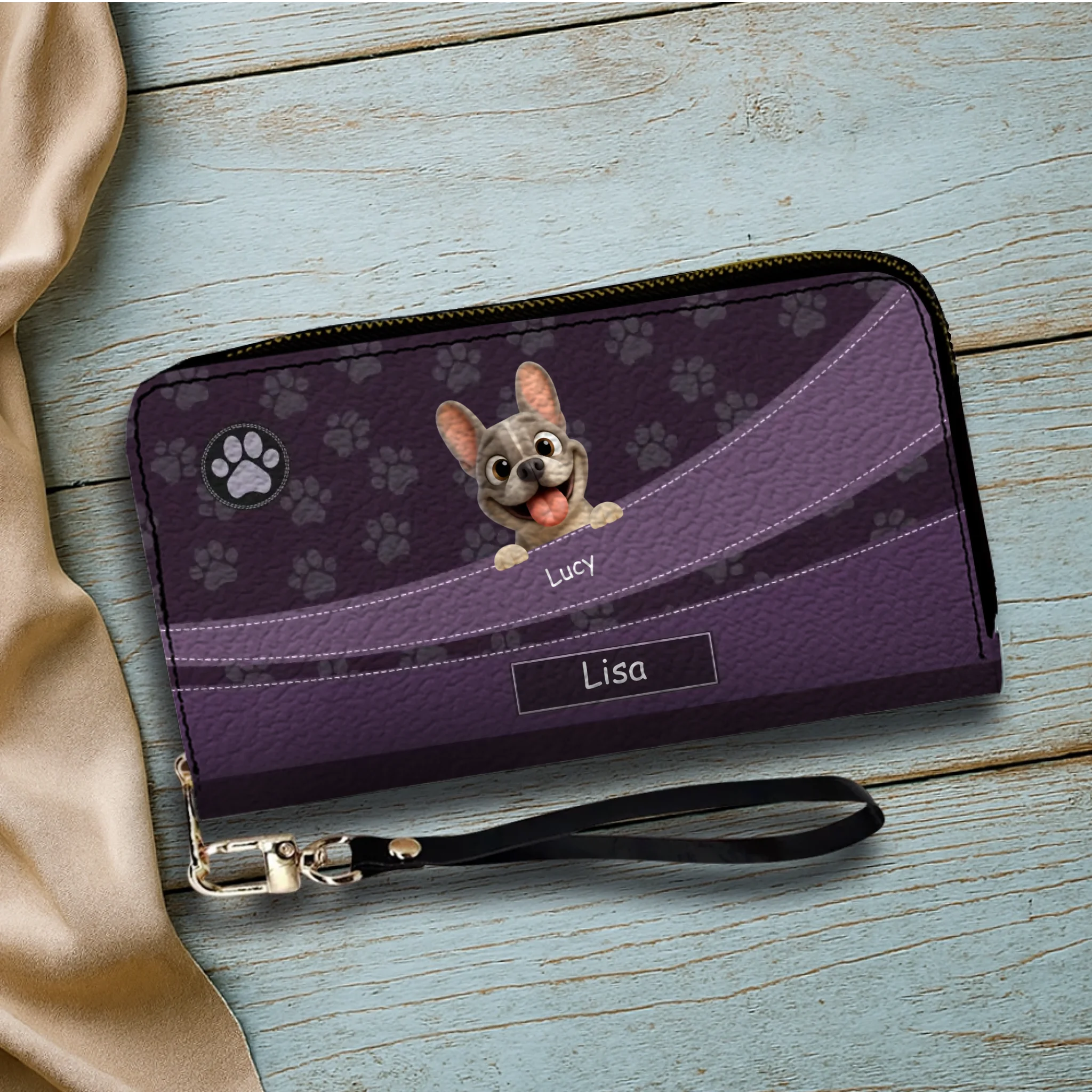 Custom Frenchie Long Wallet– Paw Print For Dog Mom