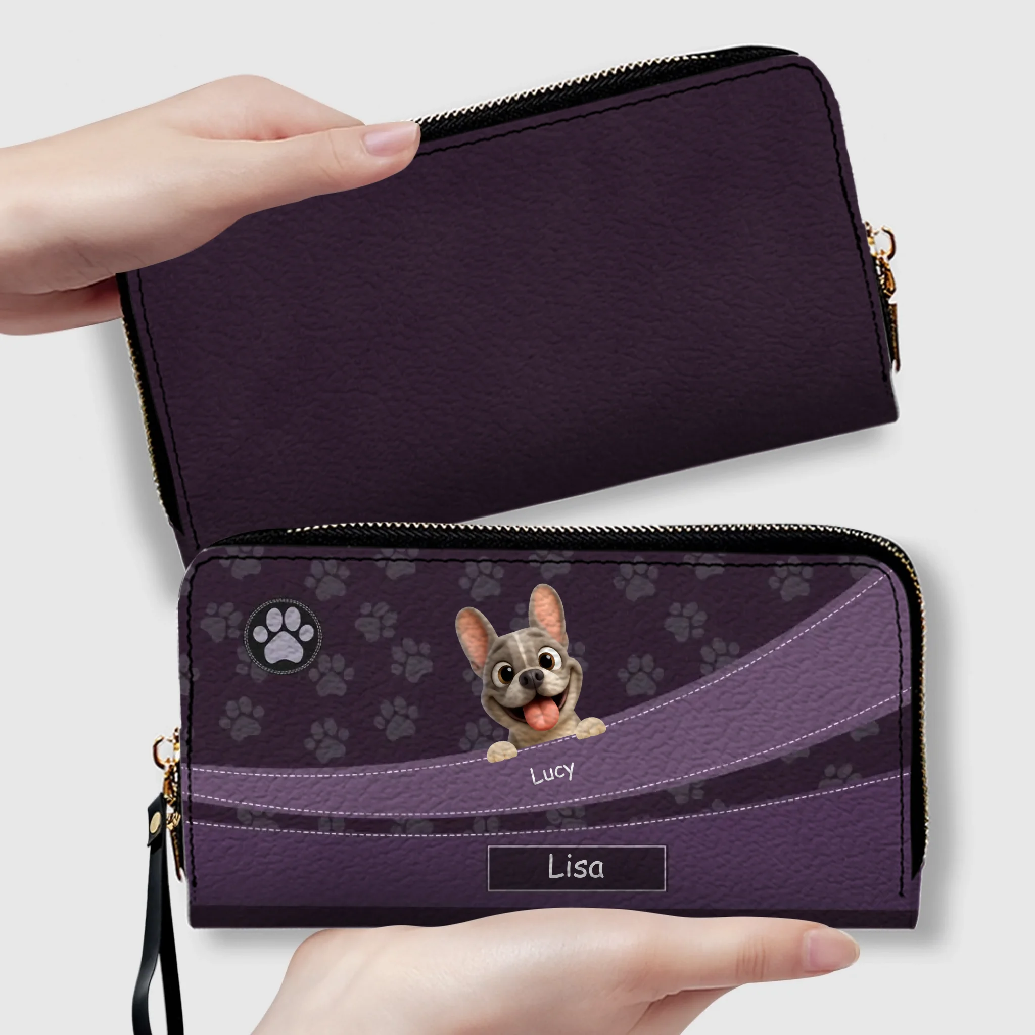 Custom Frenchie Long Wallet– Paw Print For Dog Mom