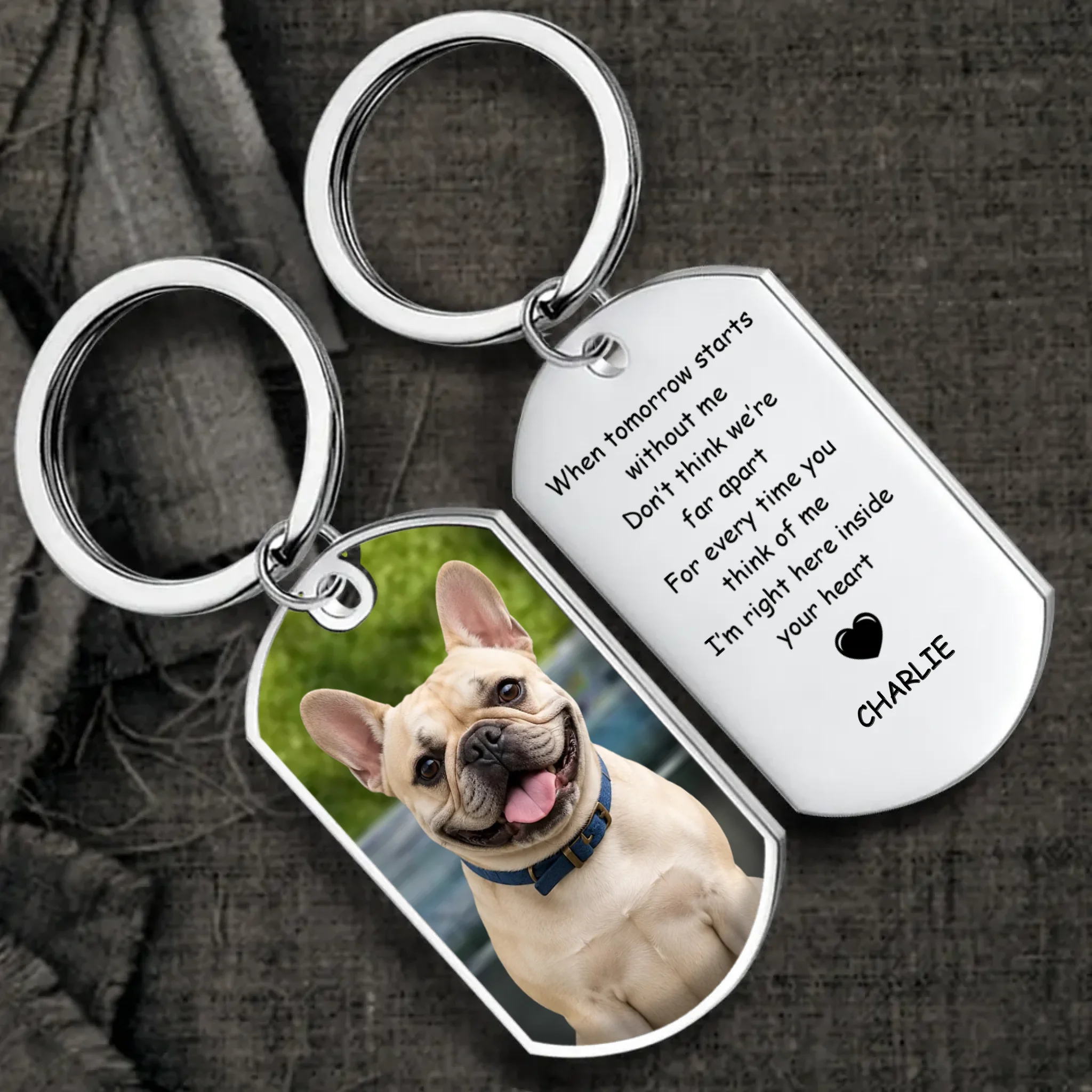 Custom Frenchie Keychain – I'm Right Here Inside Your Heart Gift
