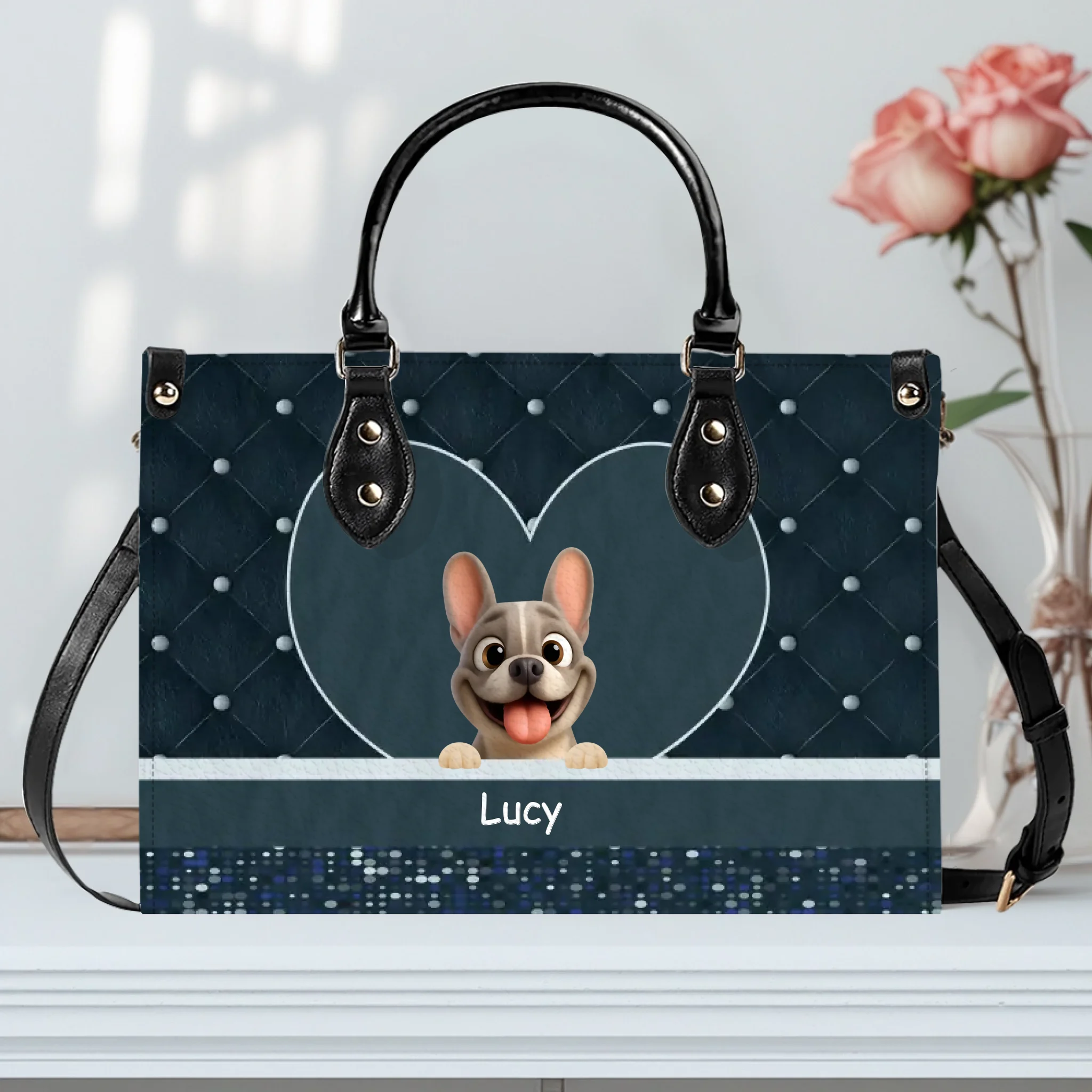 Personalized French Bulldog Handbag – Quilted Leather Heart For Dog Lovers