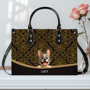 Custom French Bulldog Handbag – Luxury Gold Damask Dog Mom Gifts