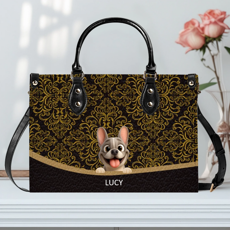 Custom French Bulldog Handbag – Luxury Gold Damask Dog Mom Gifts