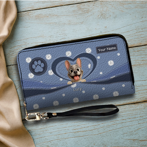 Personalized French Bulldog Wallet – Custom Daisy Flower Leather Clutch