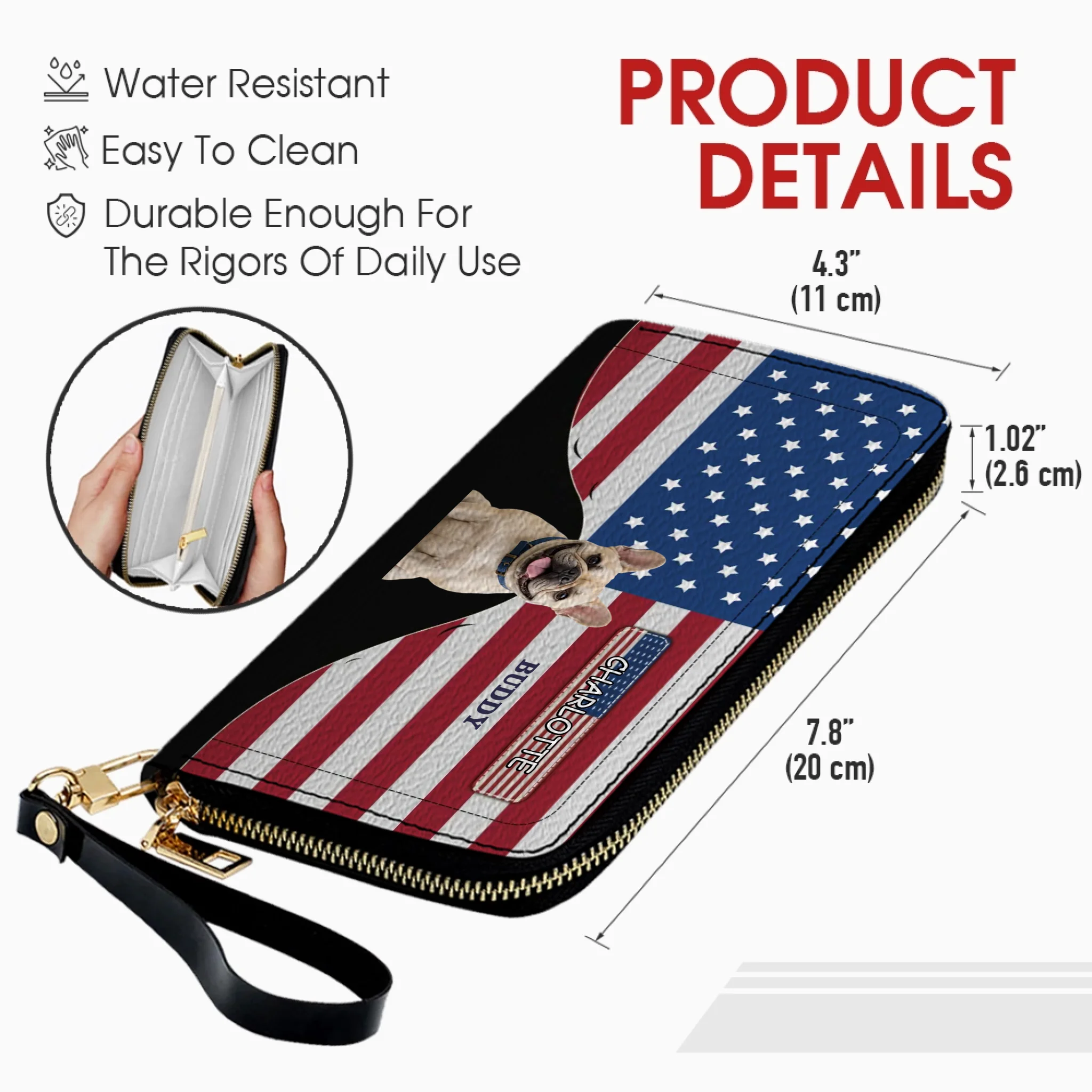Custom Frenchie Wallet For Dog Lovers – American Flag Patriotic
