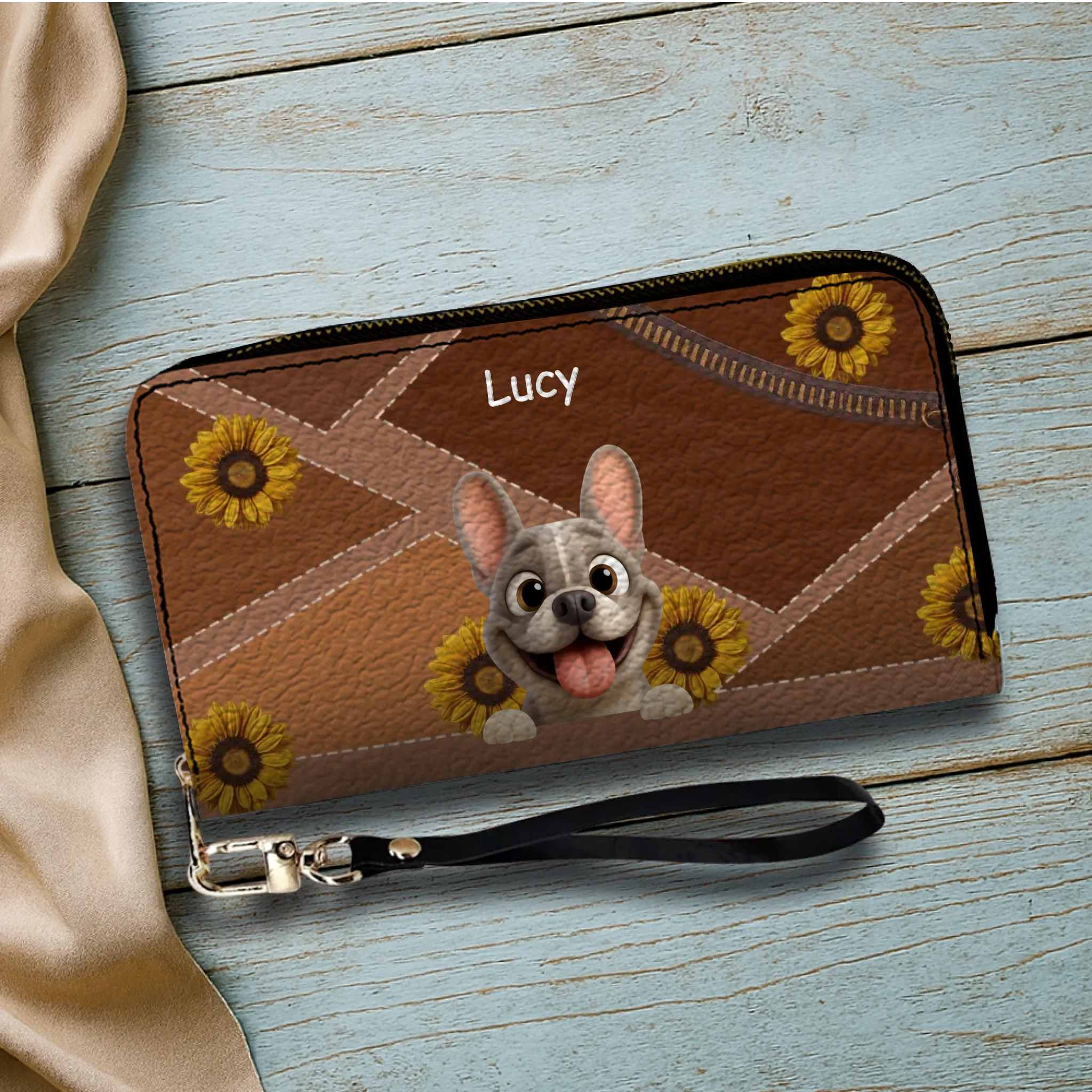 Customized French Bulldog Wallet – Vibrant Sunflower Gifts For Dog Lovers