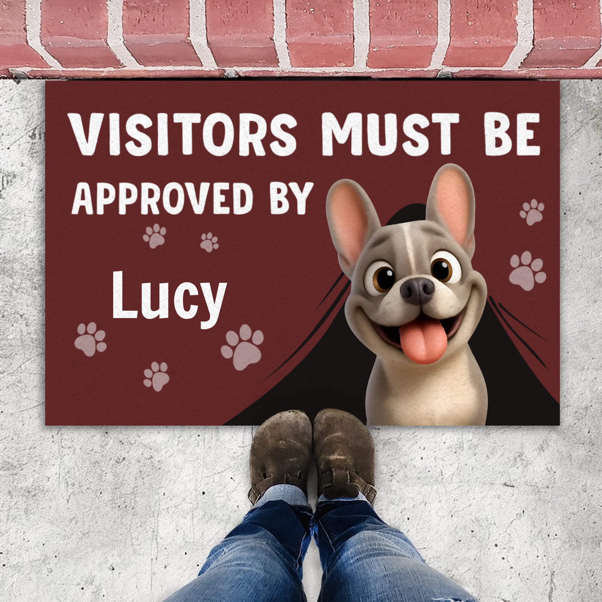 Doormat with Personalized French Bulldog Art – Funny Visitors Must Be Approved By