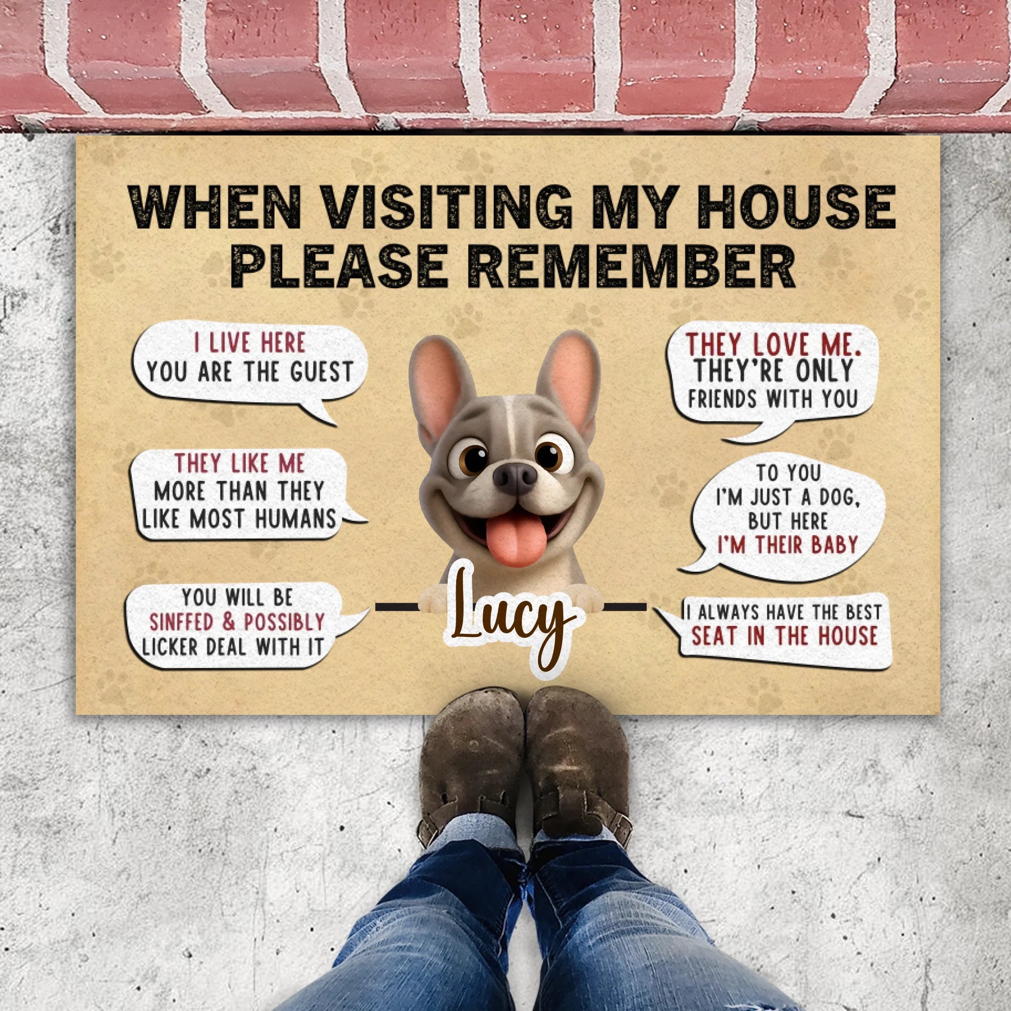 Customized French Bulldog Doormat – Funny House Rules Special Gift