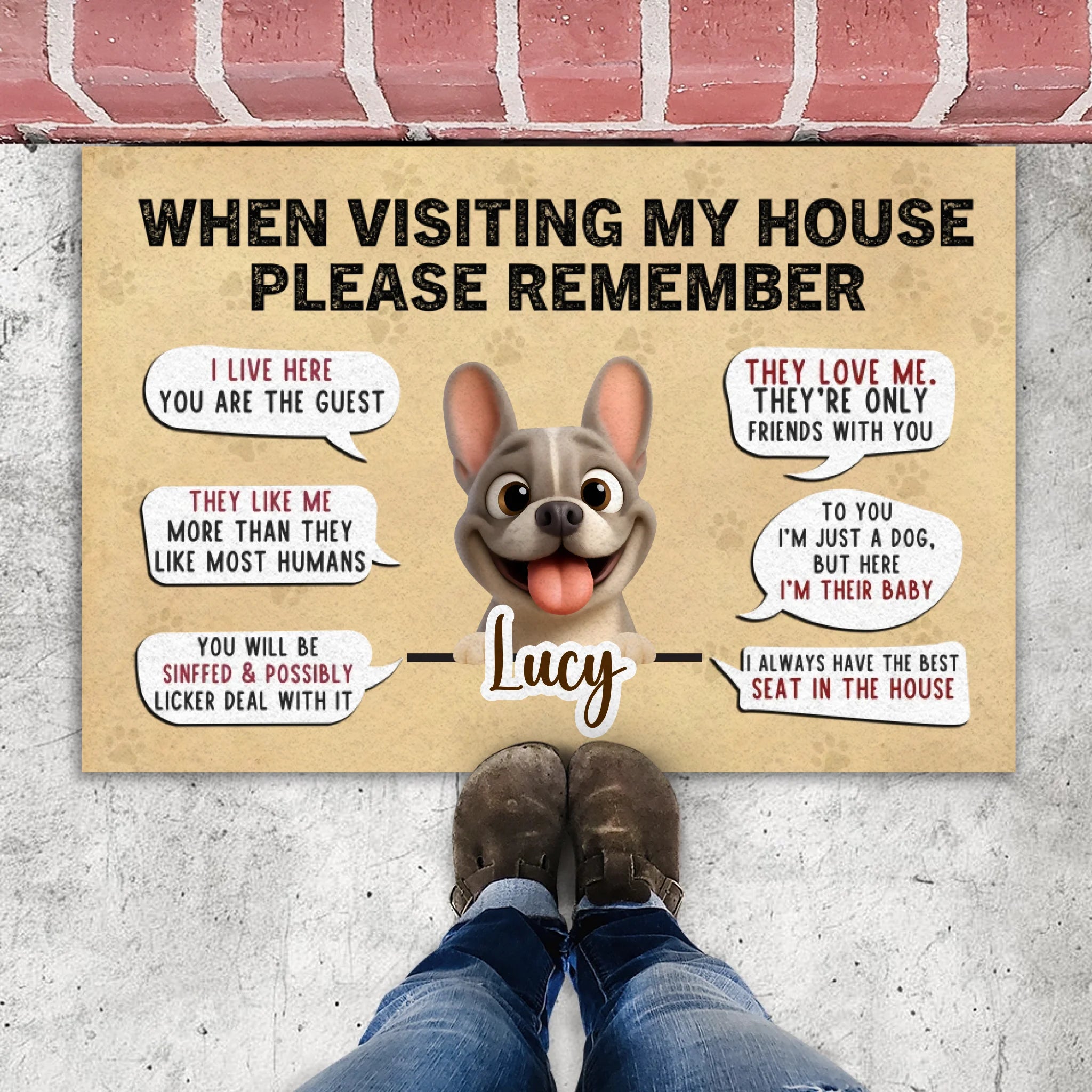 Customized French Bulldog Doormat – Funny House Rules Special Gift