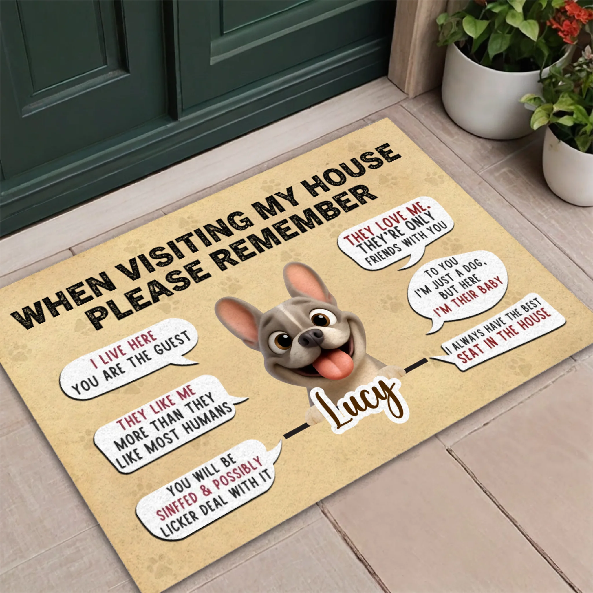 Customized French Bulldog Doormat – Funny House Rules Special Gift