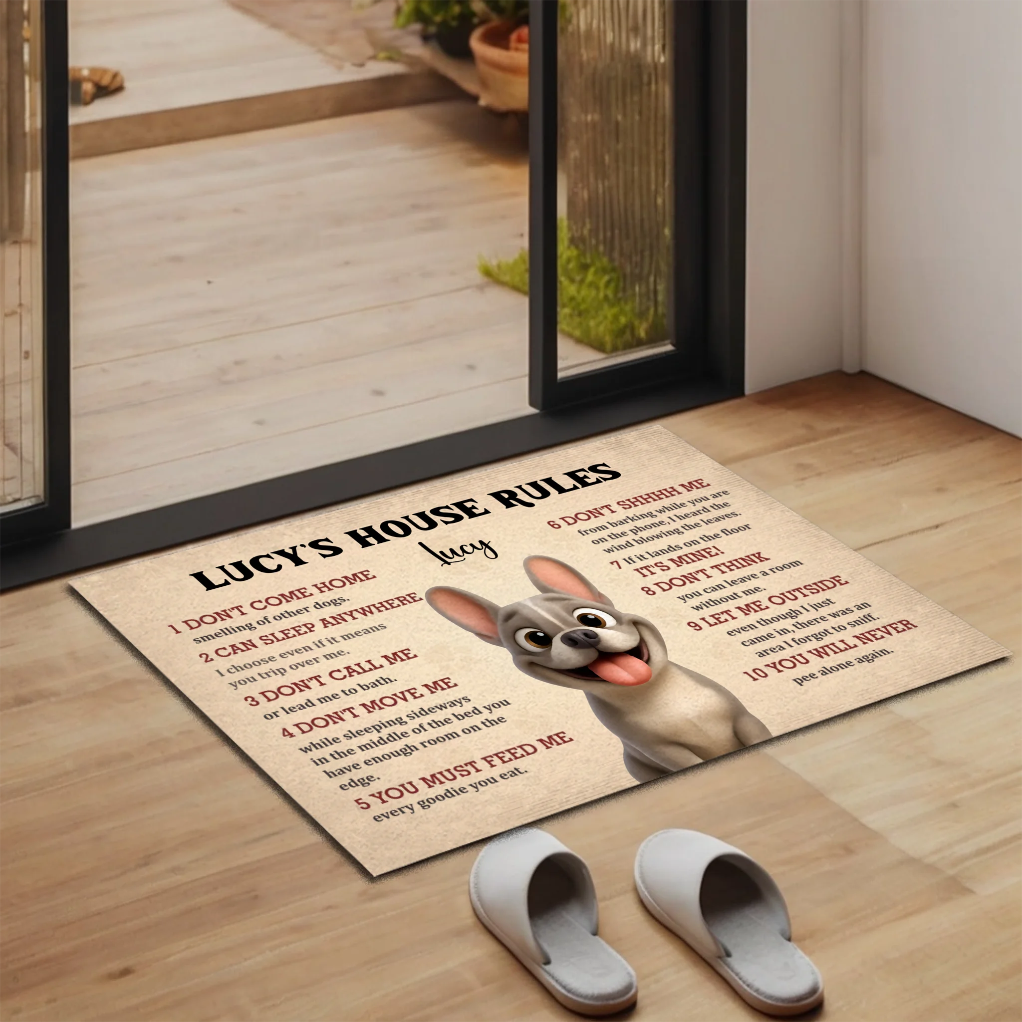 Custom Frenchie Doormat For Dog Lovers – 10 Dog House Funny Rules