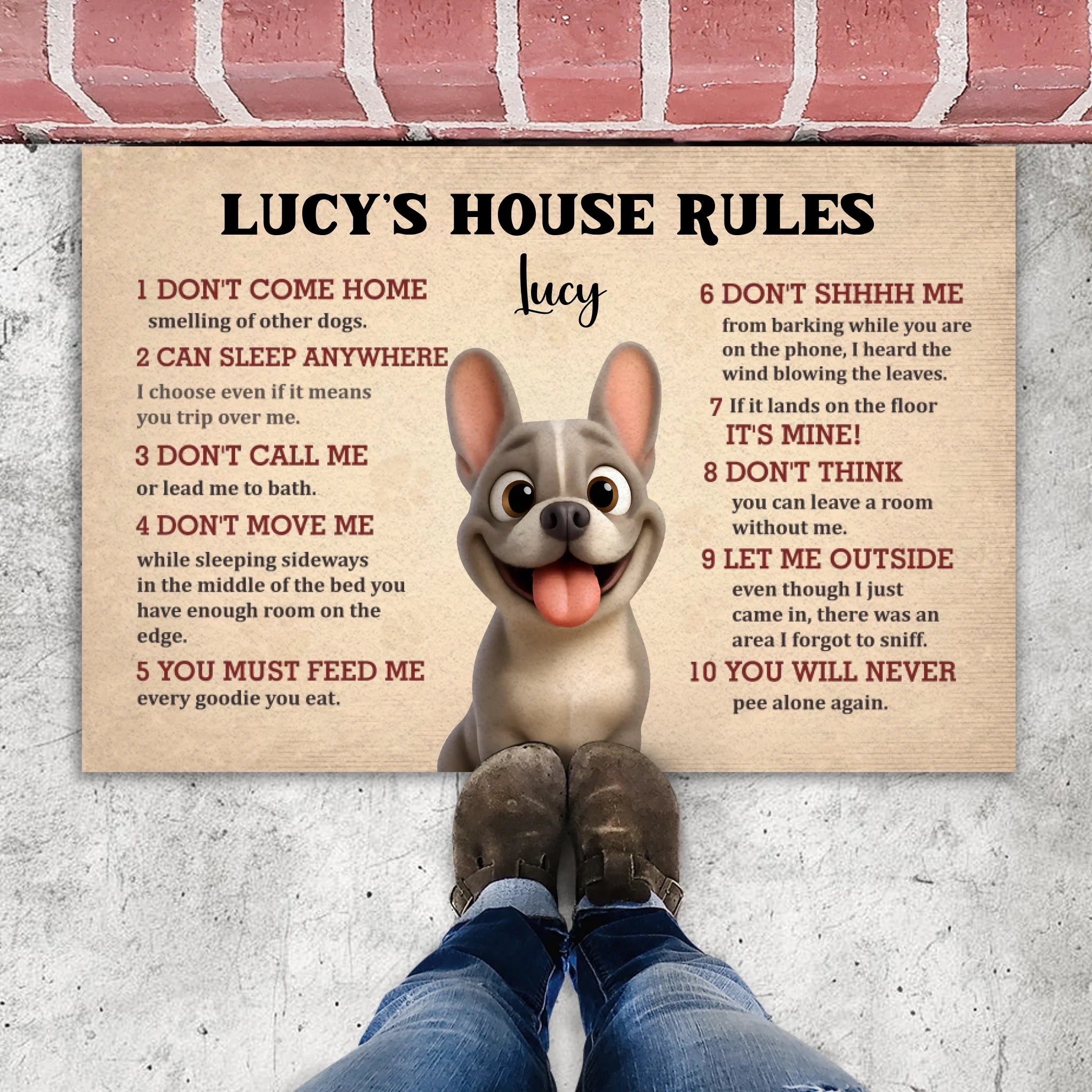 Custom Frenchie Doormat For Dog Lovers – 10 Dog House Funny Rules