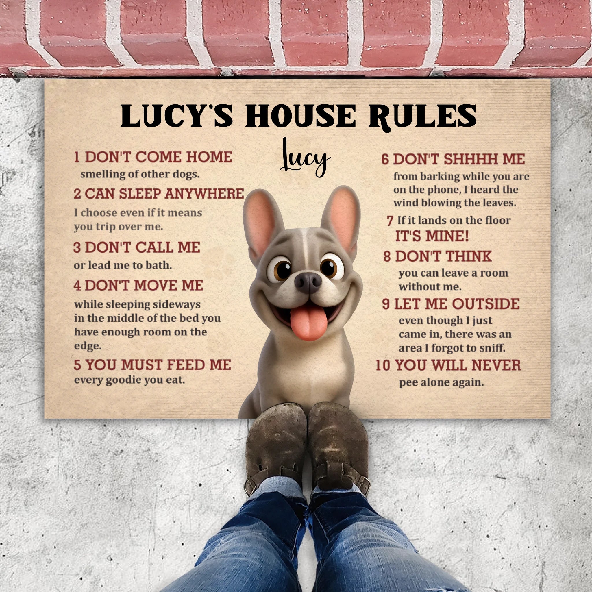 Custom Frenchie Doormat For Dog Lovers – 10 Dog House Funny Rules