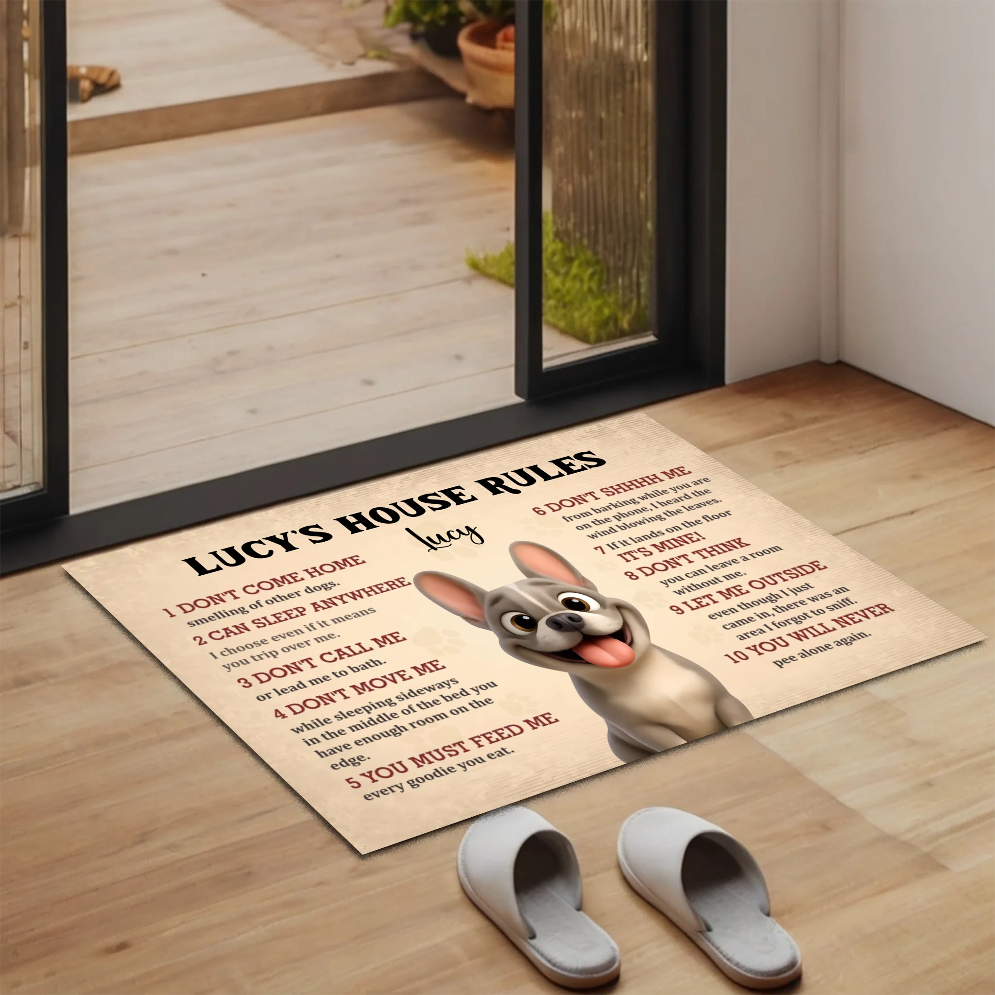 Custom Frenchie Doormat For Dog Lovers – 10 Dog House Funny Rules