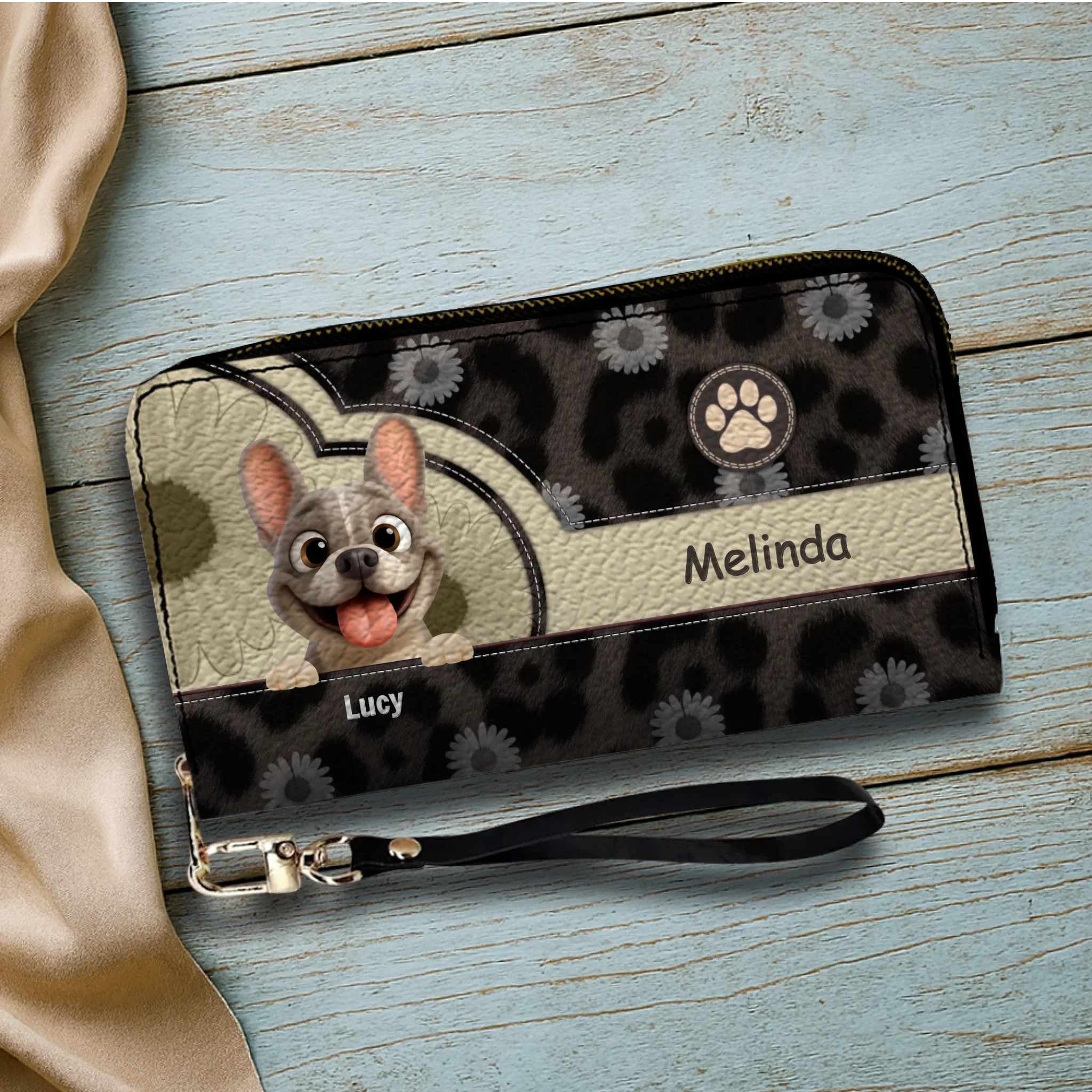 Wallet with Personalized French Bulldog Art – Custom Owner & Dog Name Purse