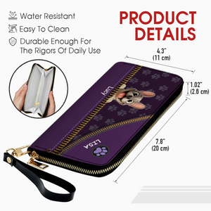 Custom French Bulldog Wallet – Purple Zipper Design Clutch For Dog Lovers