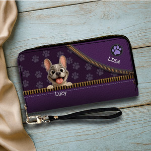 Custom French Bulldog Wallet – Purple Zipper Design Clutch For Dog Lovers