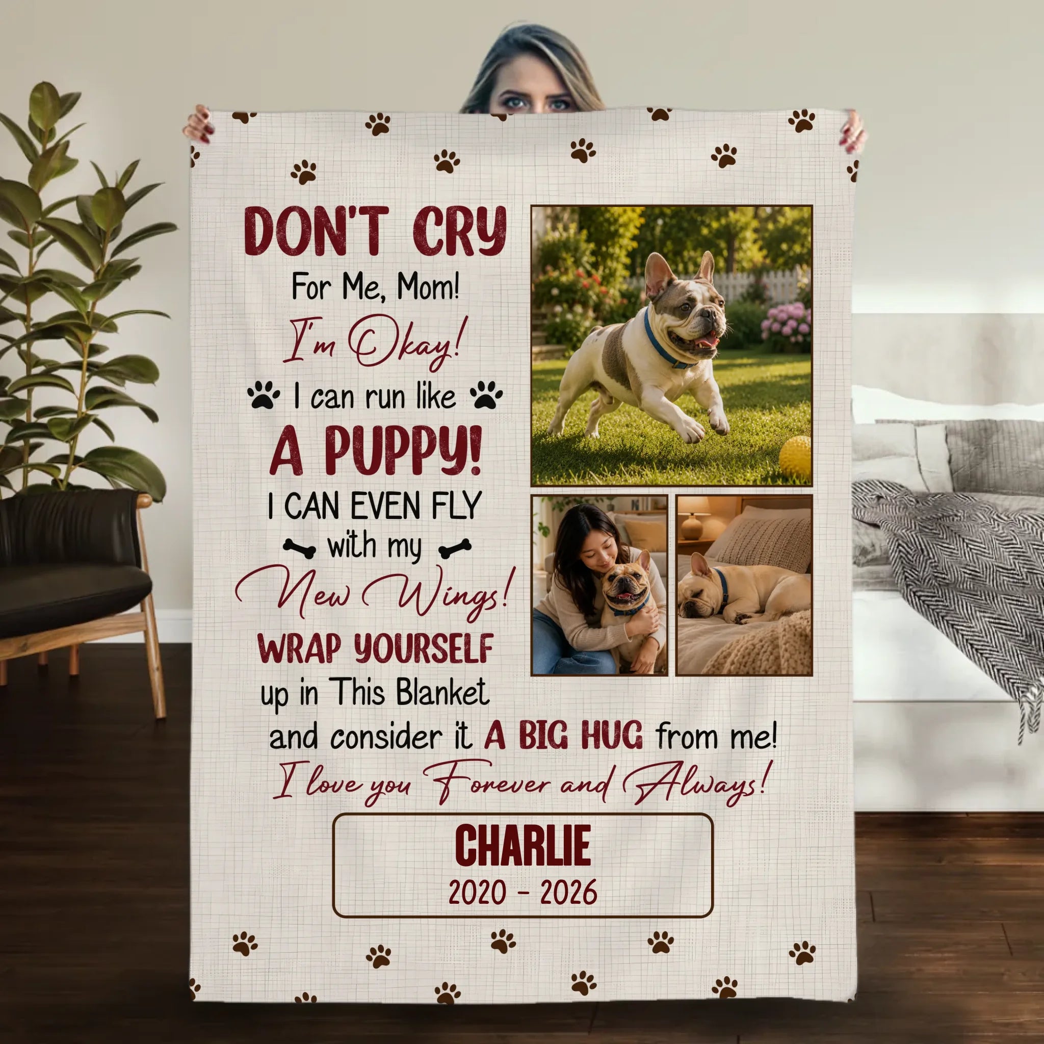 Blanket with Personalized Frenchie Photos – Don't Cry For Me Mom Memorial Gift
