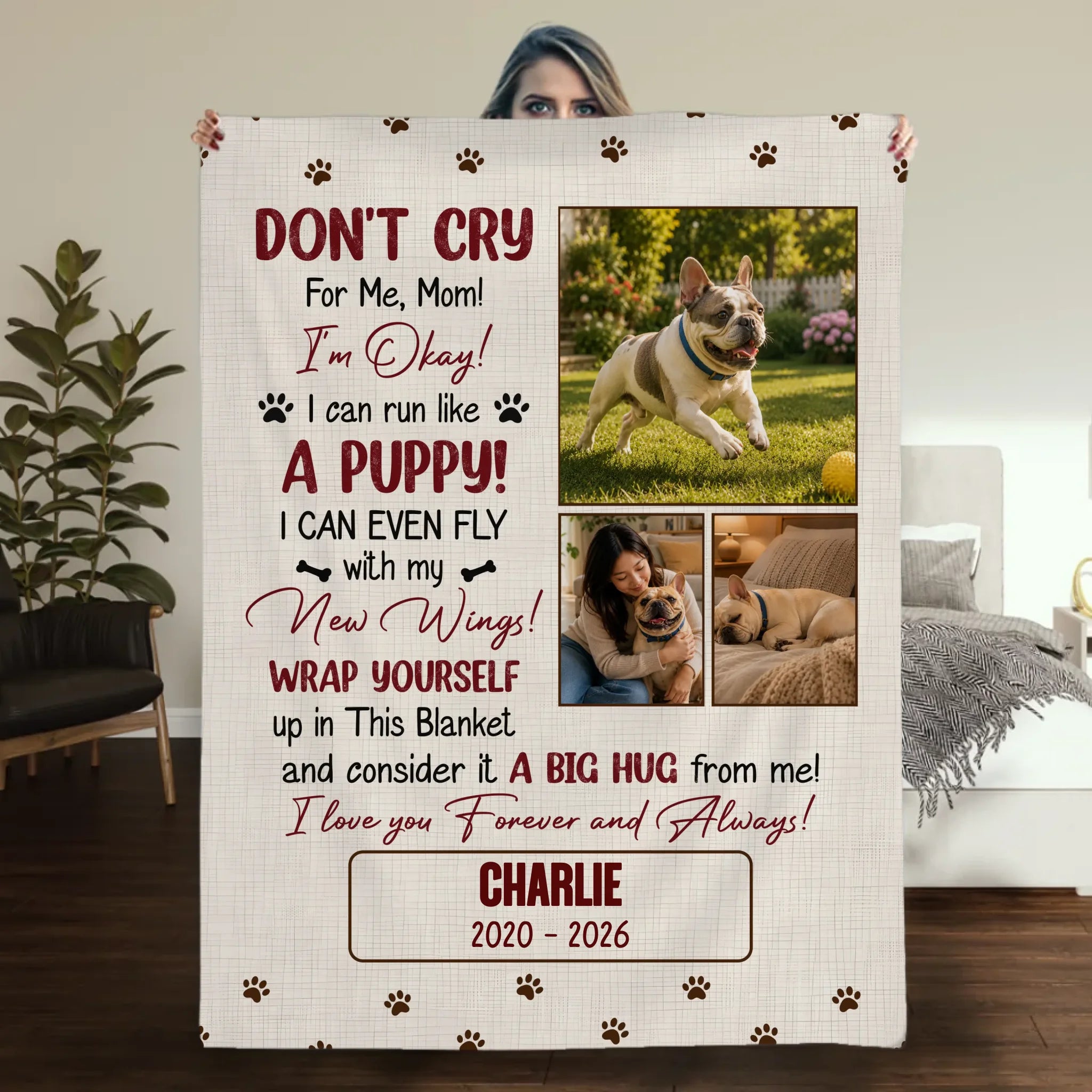 Blanket with Personalized Frenchie Photos – Don't Cry For Me Mom Memorial Gift