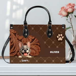 Personalized Frenchie Handbag – Classic Floral-carved Leather Gift