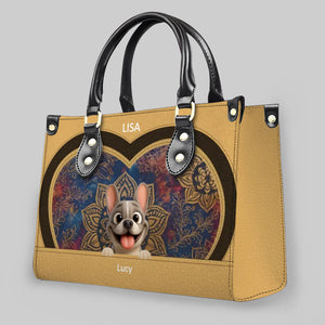 Custom French Bulldog Handbag – Mandala Heart Tan Leather For Dog Lovers