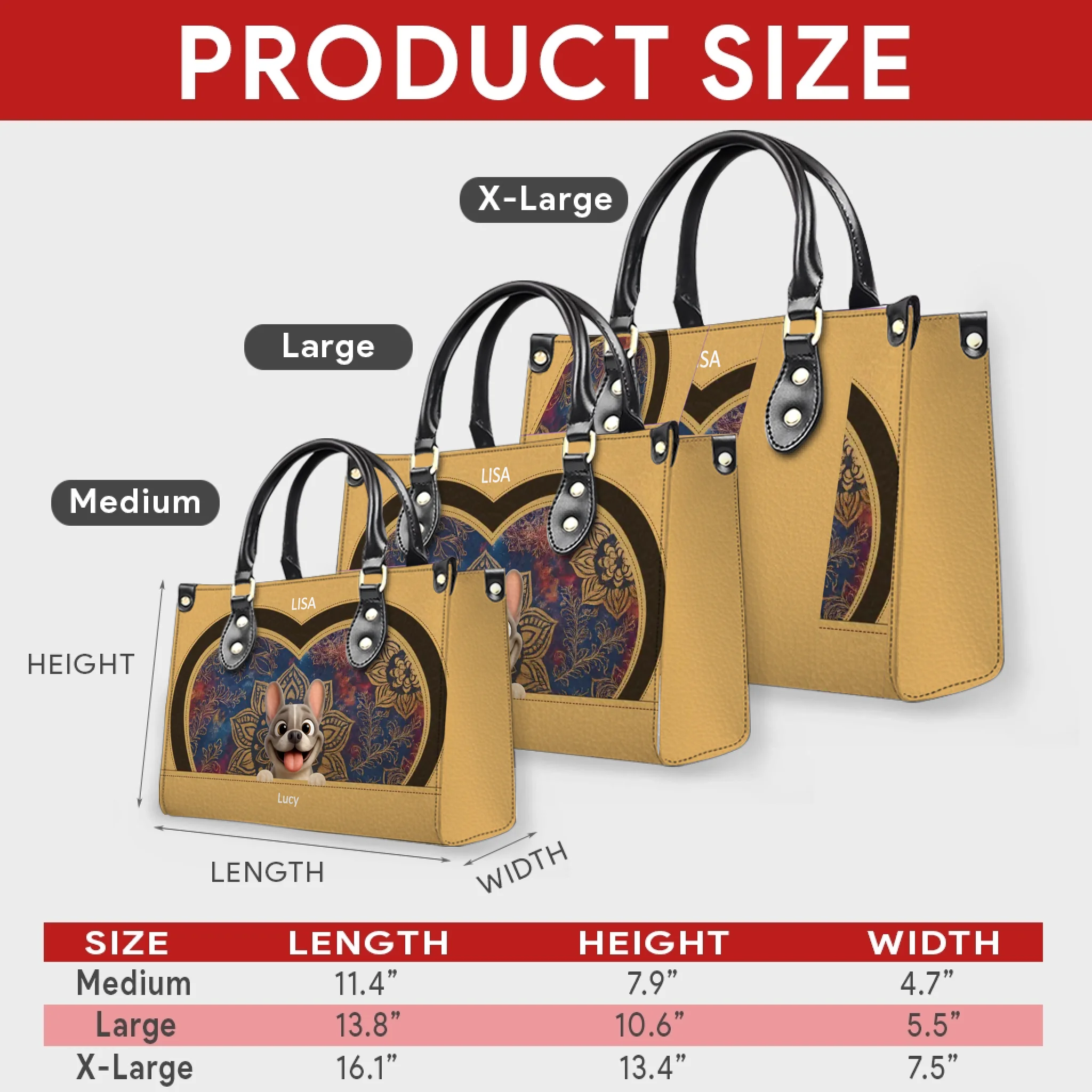 Custom French Bulldog Handbag – Mandala Heart Tan Leather For Dog Lovers
