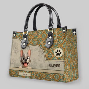 Handbag with Personalized Frenchie For Dog Lovers – Vintage Mosaic Tile Floral Purse