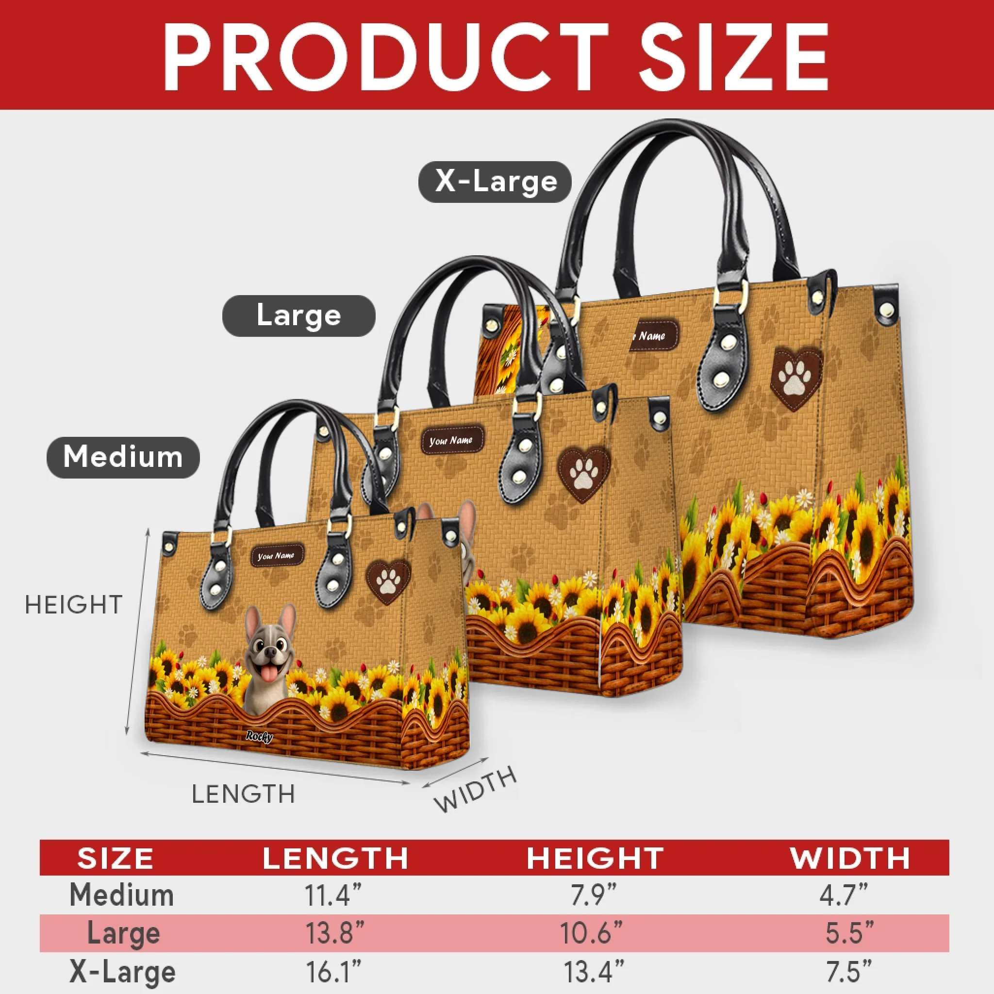 Customized Frenchie Leather Handbag – Sunflower Basket Dog Mom Gift
