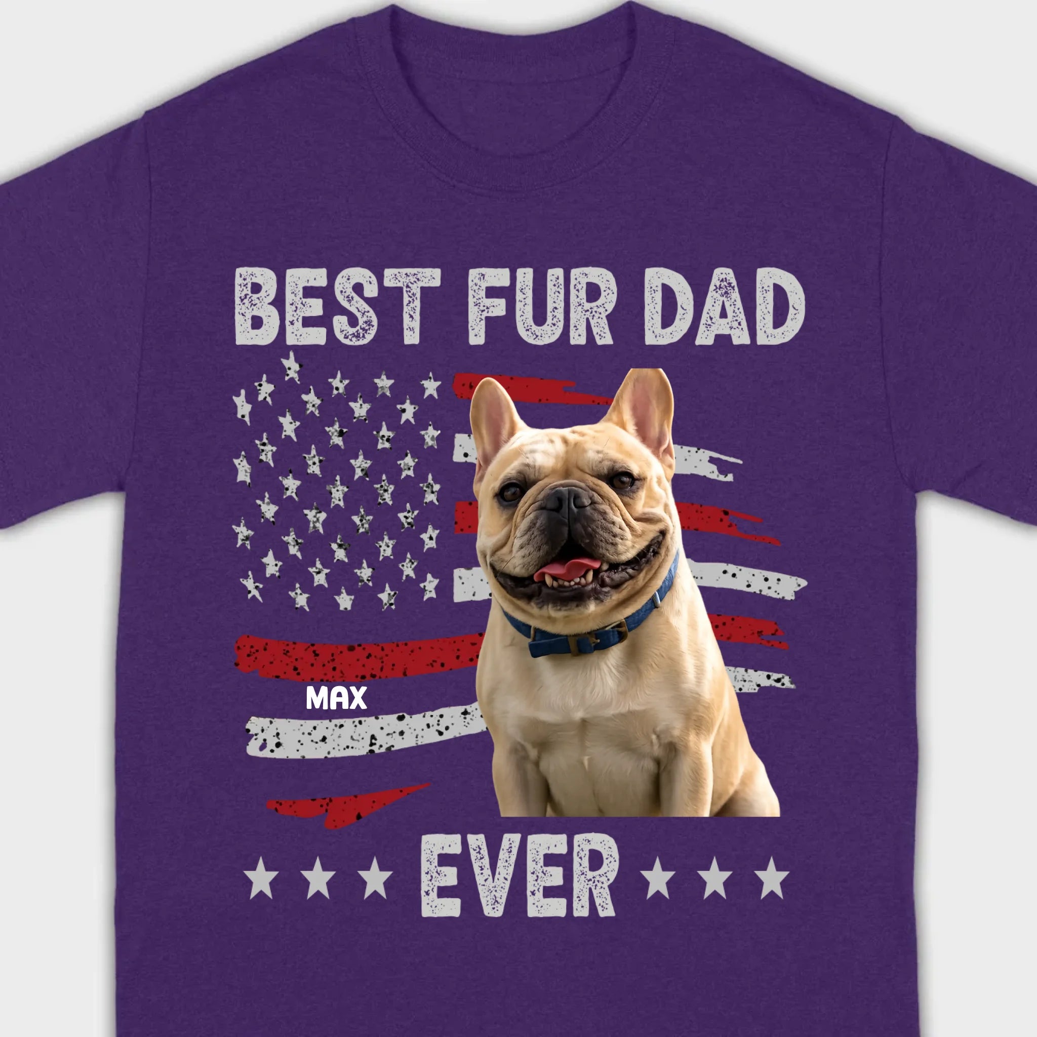 Personalized Frenchie Basic Tee – Best Fur Dad Ever American Flag Gift