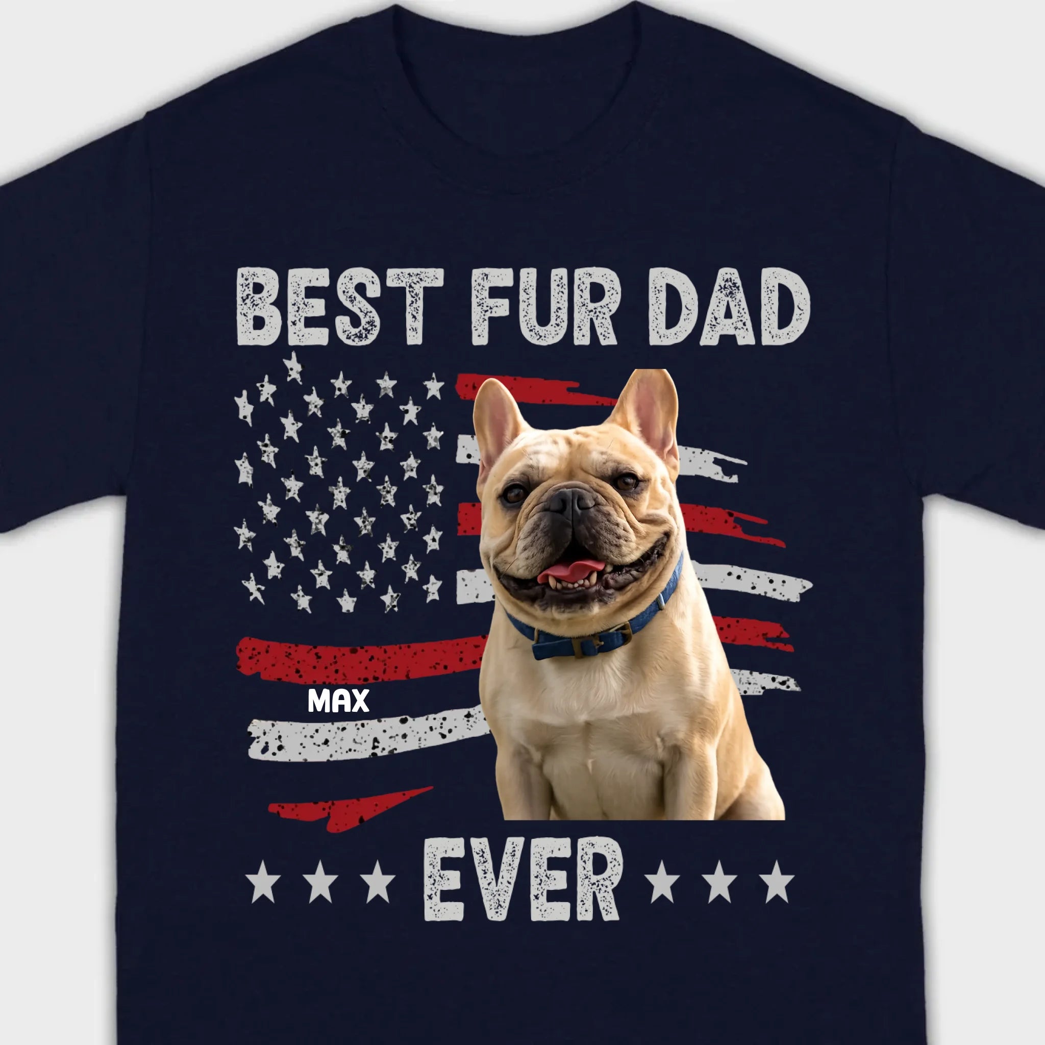 Personalized Frenchie Basic Tee – Best Fur Dad Ever American Flag Gift