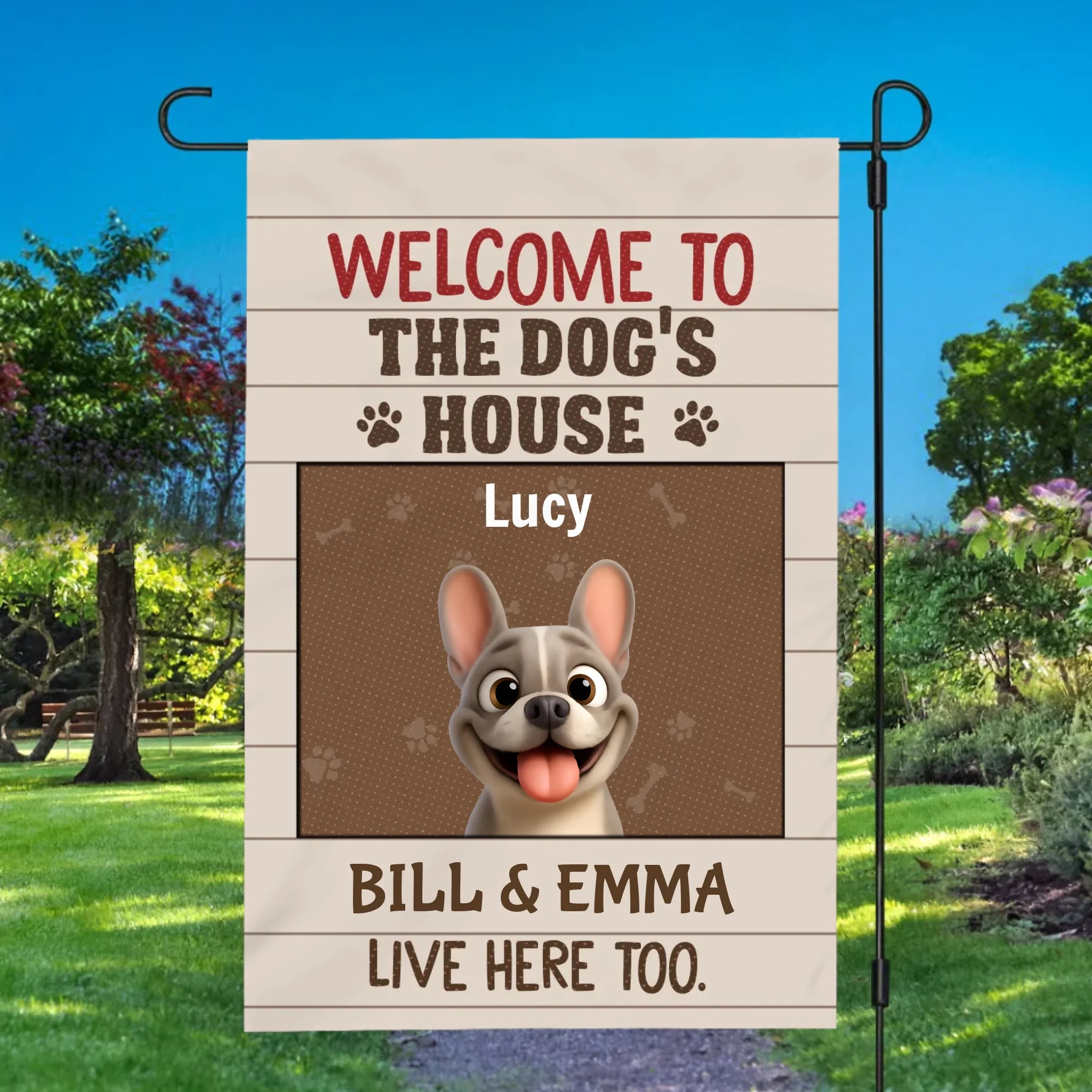 Personalized Frenchie Garden Flag – Welcome to the Dogs' House Decor