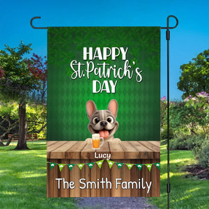 Customized French Bulldog Garden Flag - Happy St. Patrick's Day Dog Sign