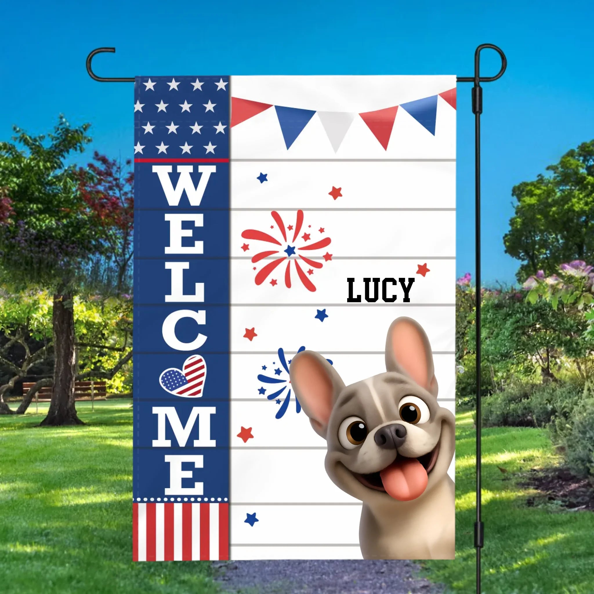 Custom French Bulldog Garden Flag For Dog Lovers - Welcome For Your Home
