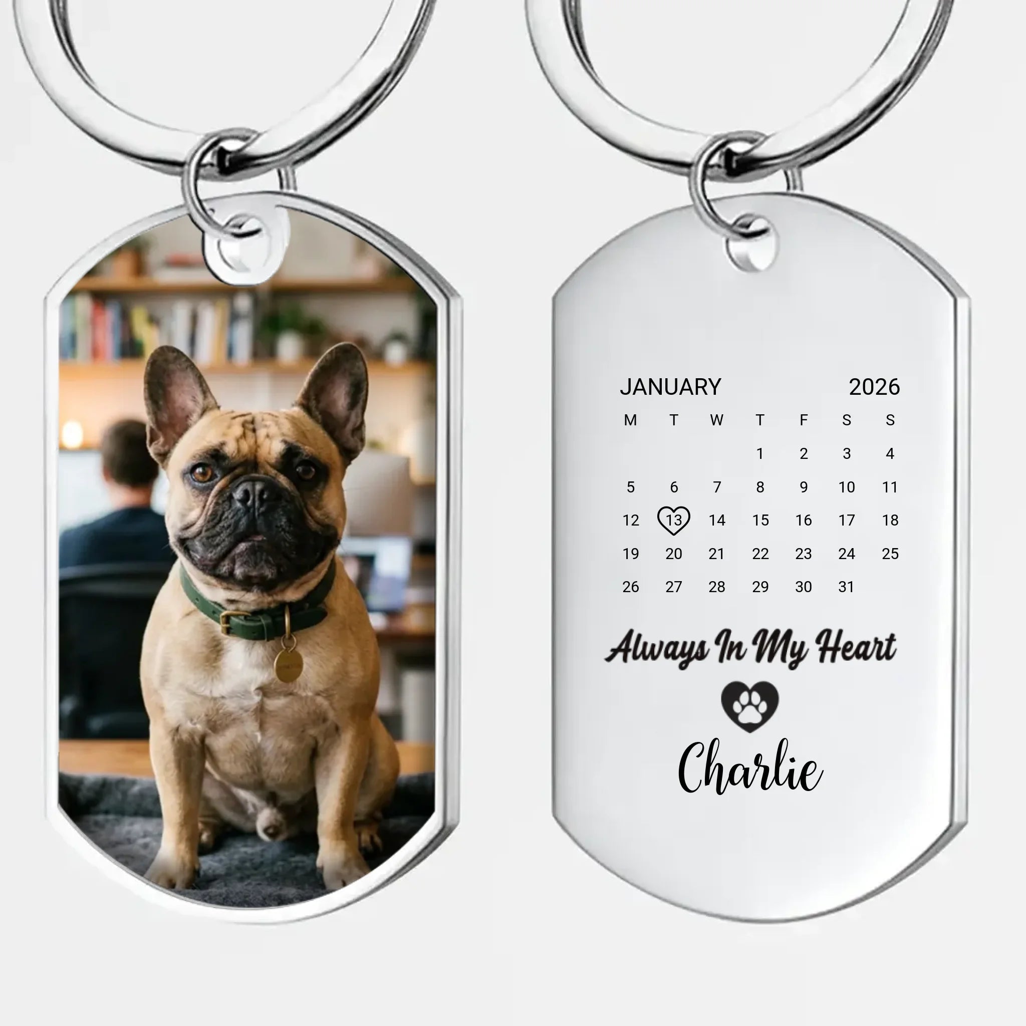 Frenchie Keychain For Dog Lovers – Custom Calendar And Name Memorial Gift