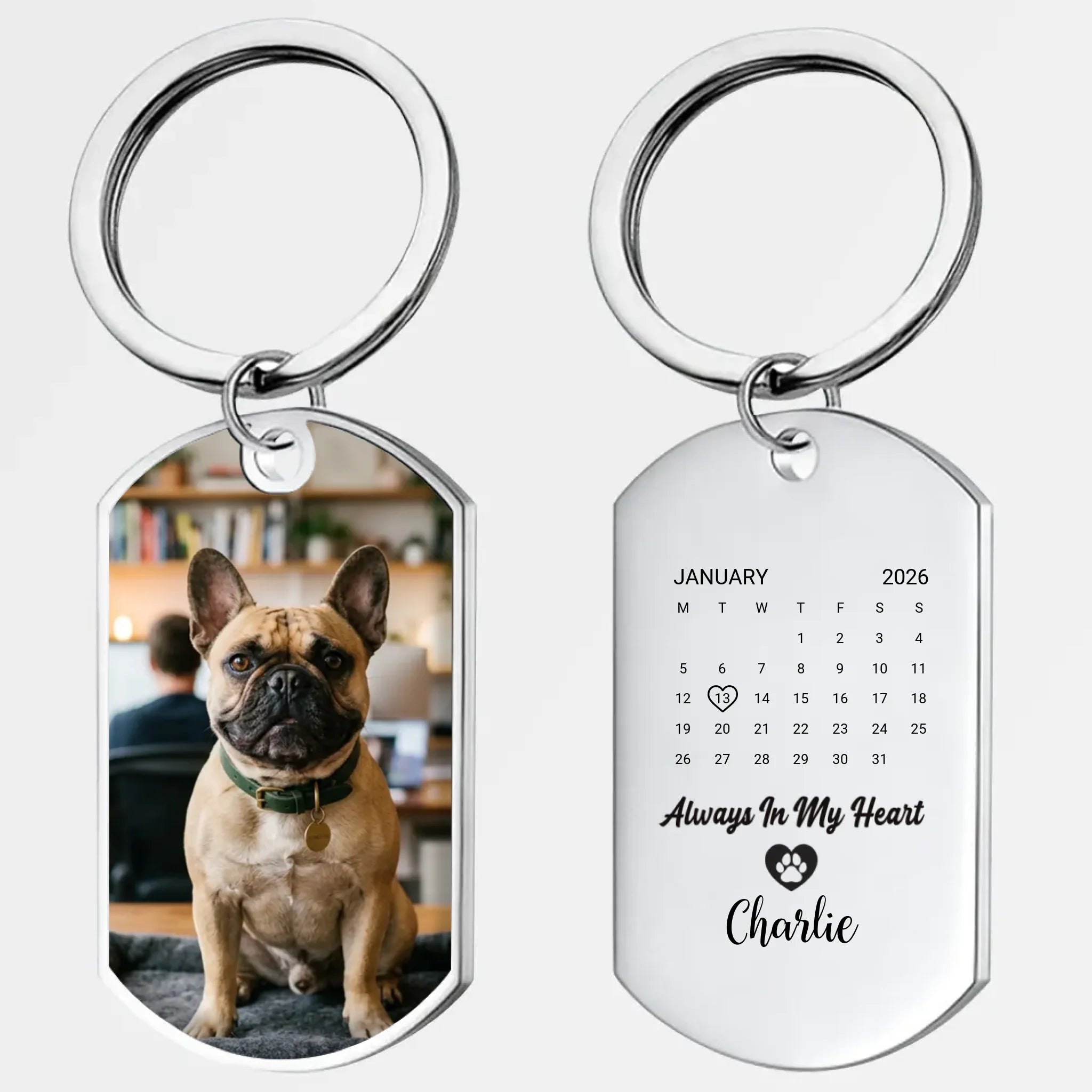 Frenchie Keychain For Dog Lovers – Custom Calendar And Name Memorial Gift