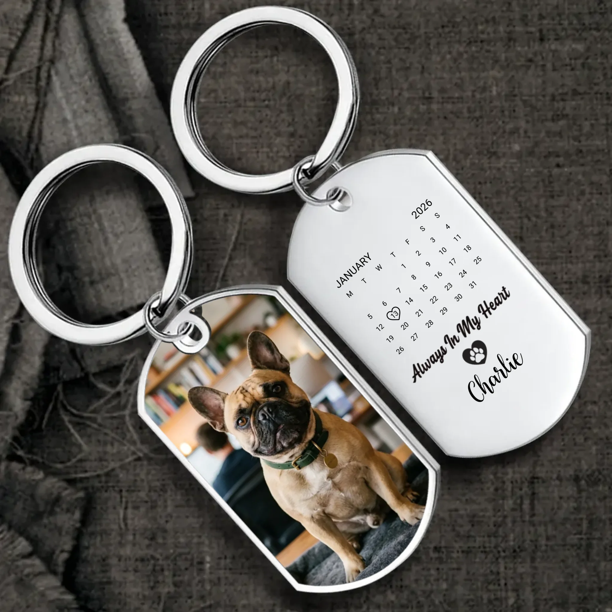 Frenchie Keychain For Dog Lovers – Custom Calendar And Name Memorial Gift