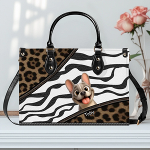 Personalized Frenchie Leopard Zebra Print Handbag – Custom Name Dog Mom Bag
