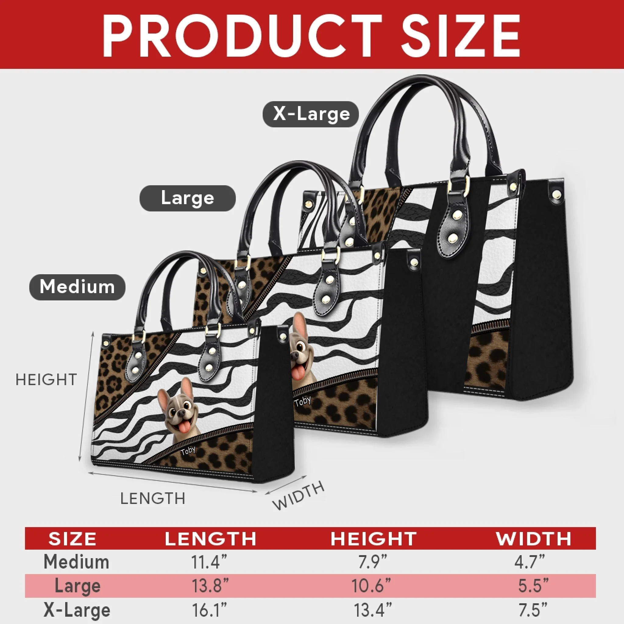 Personalized Frenchie Leopard Zebra Print Handbag – Custom Name Dog Mom Bag